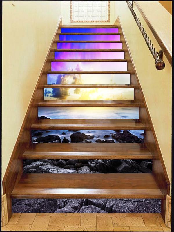 3D Sea Coast Stones Sunrise 503 Stair Risers Wallpaper AJ Wallpaper 