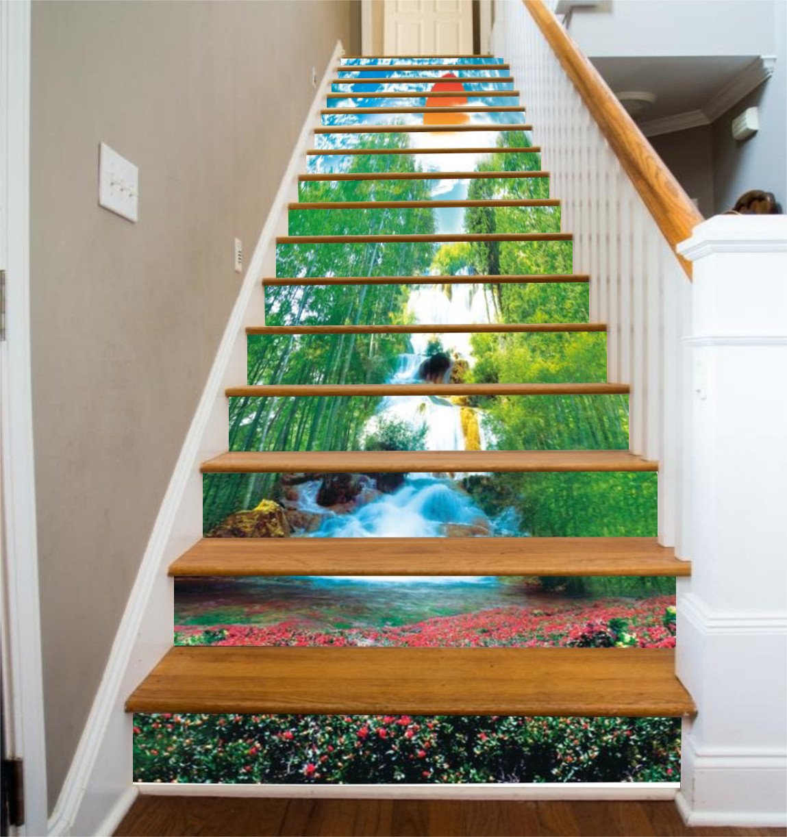 3D Bamboo Forest River 412 Stair Risers Wallpaper AJ Wallpaper 