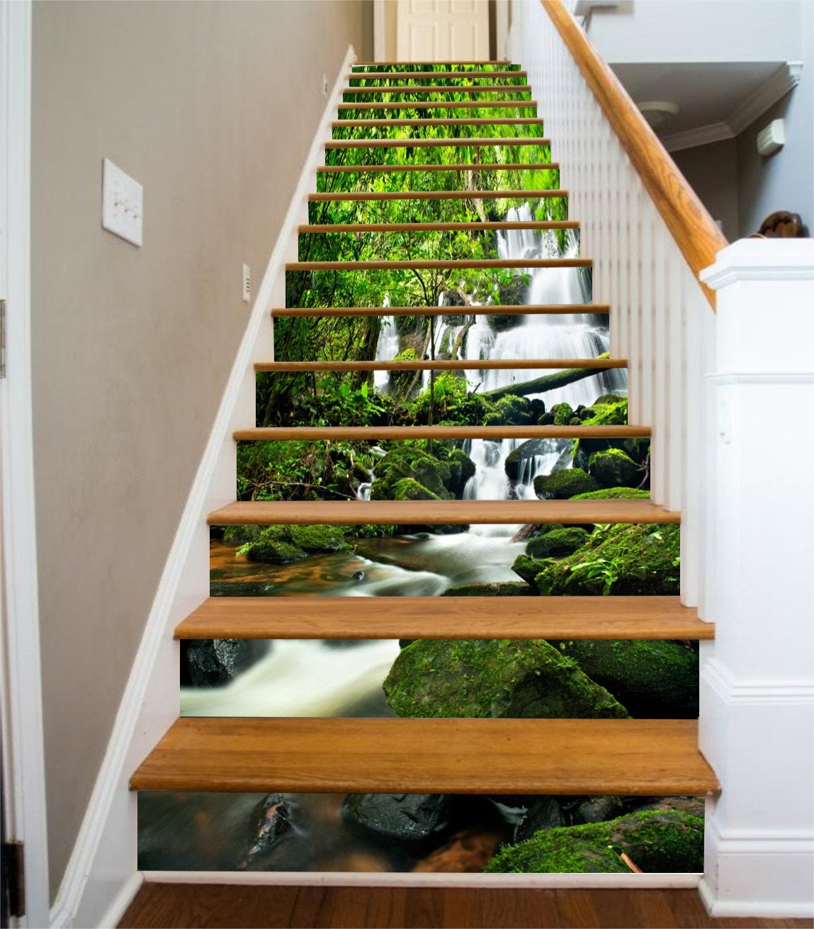 3D Forest Stony Stream 605 Stair Risers Wallpaper AJ Wallpaper 