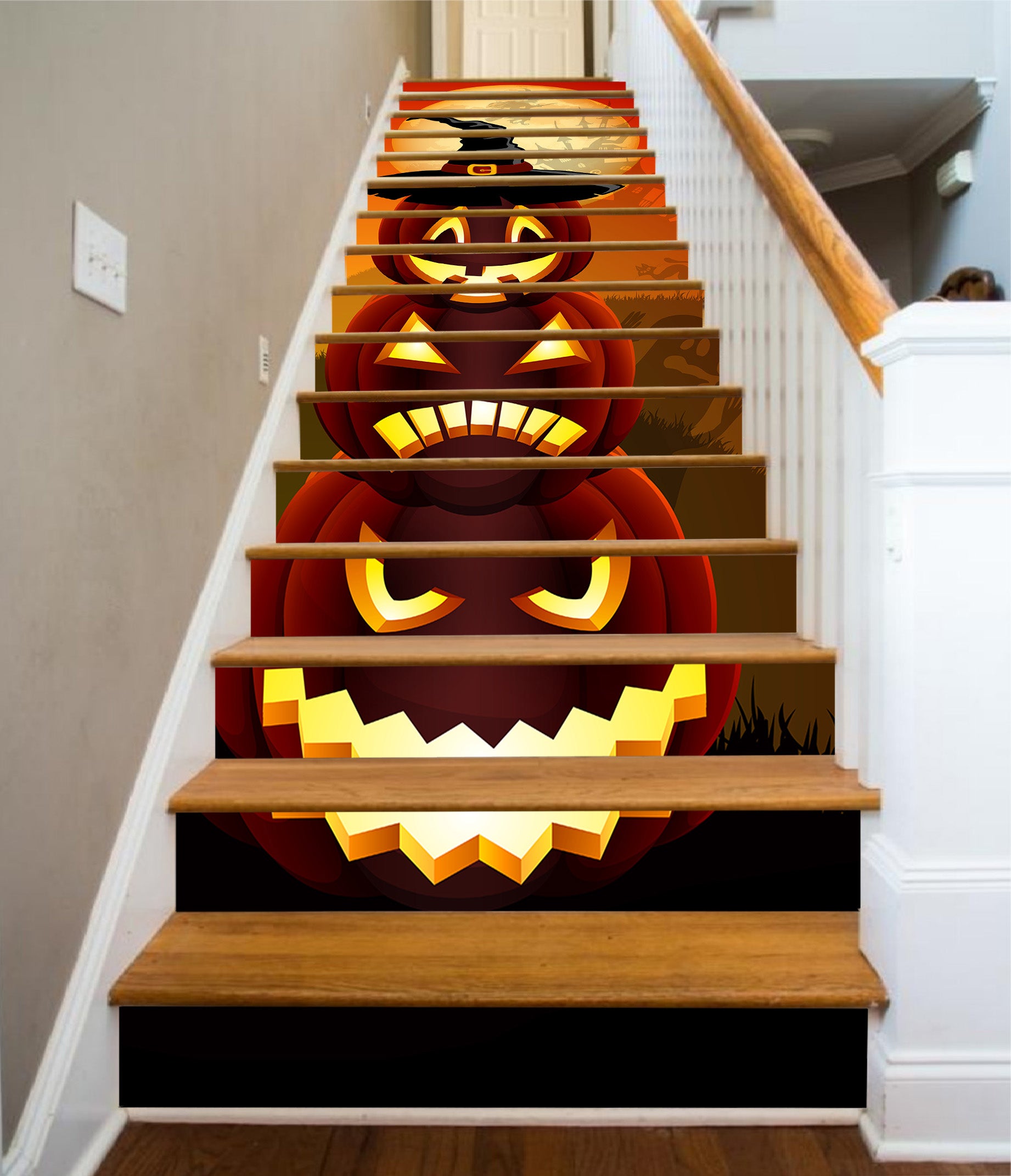 3D Three Emoji Of Pumpkins 653 Stair Risers