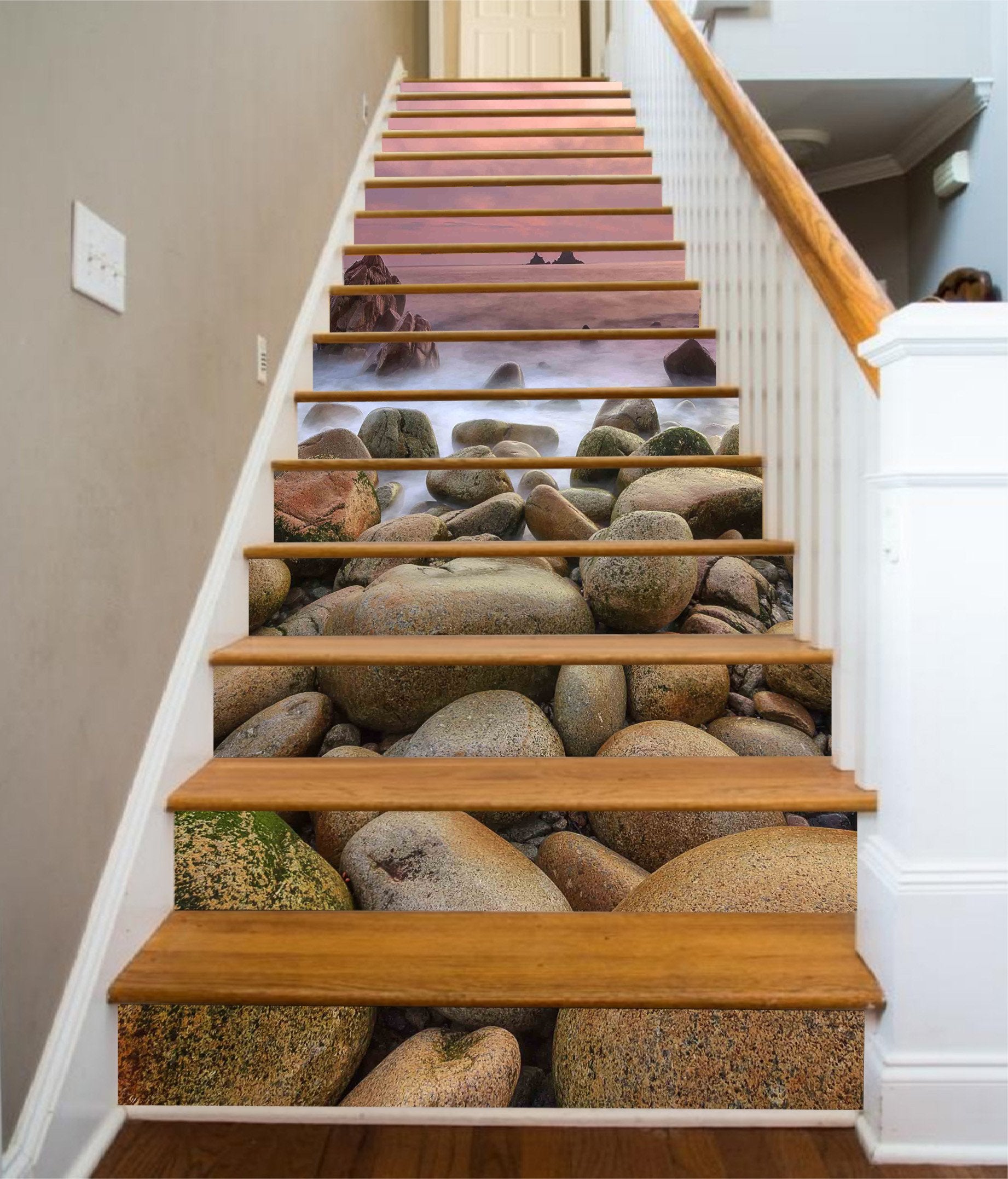 3D Misty Sea Stones 1116 Stair Risers Wallpaper AJ Wallpaper 