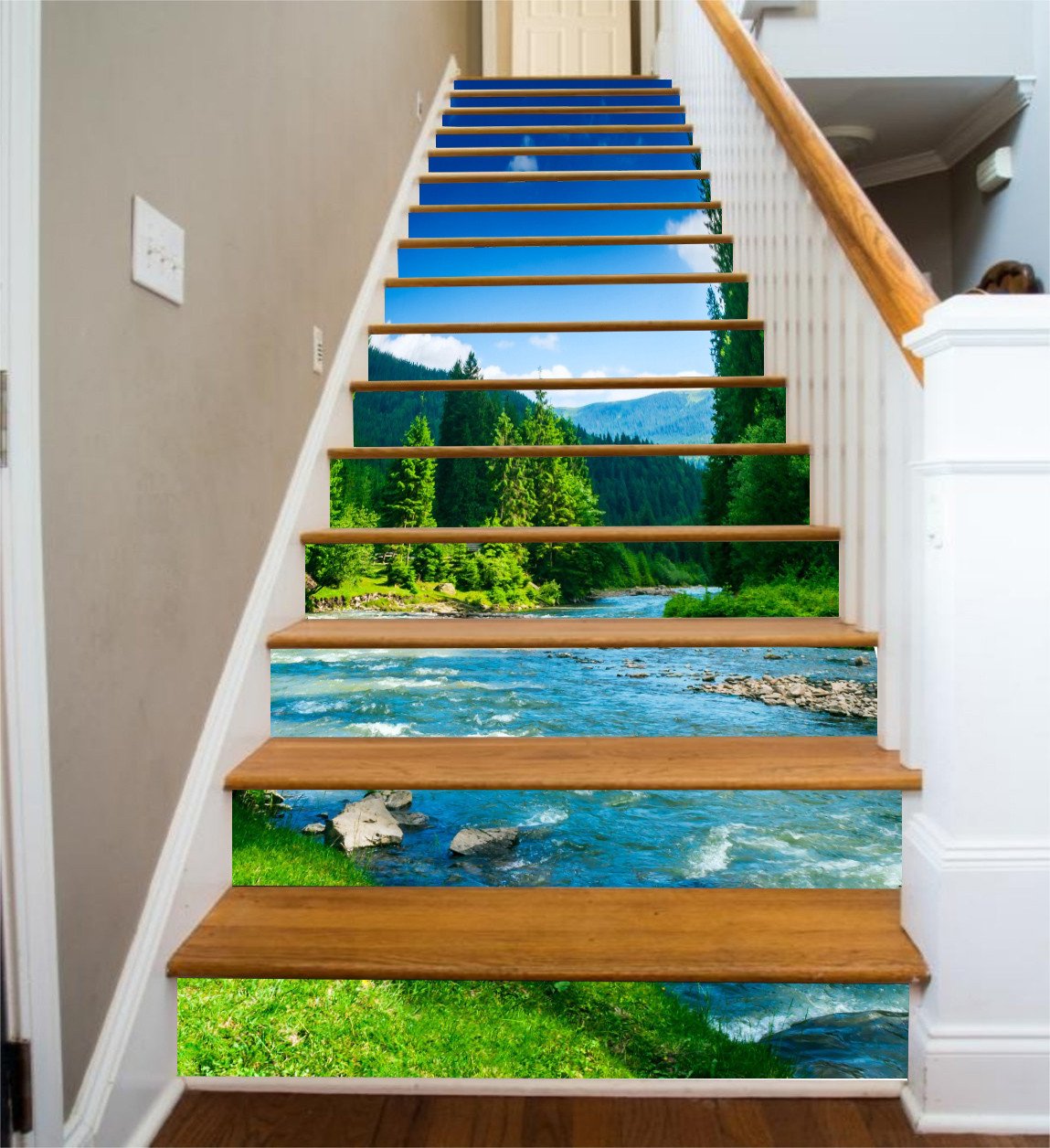 3D Mountains River Scenery 319 Stair Risers Wallpaper AJ Wallpaper 