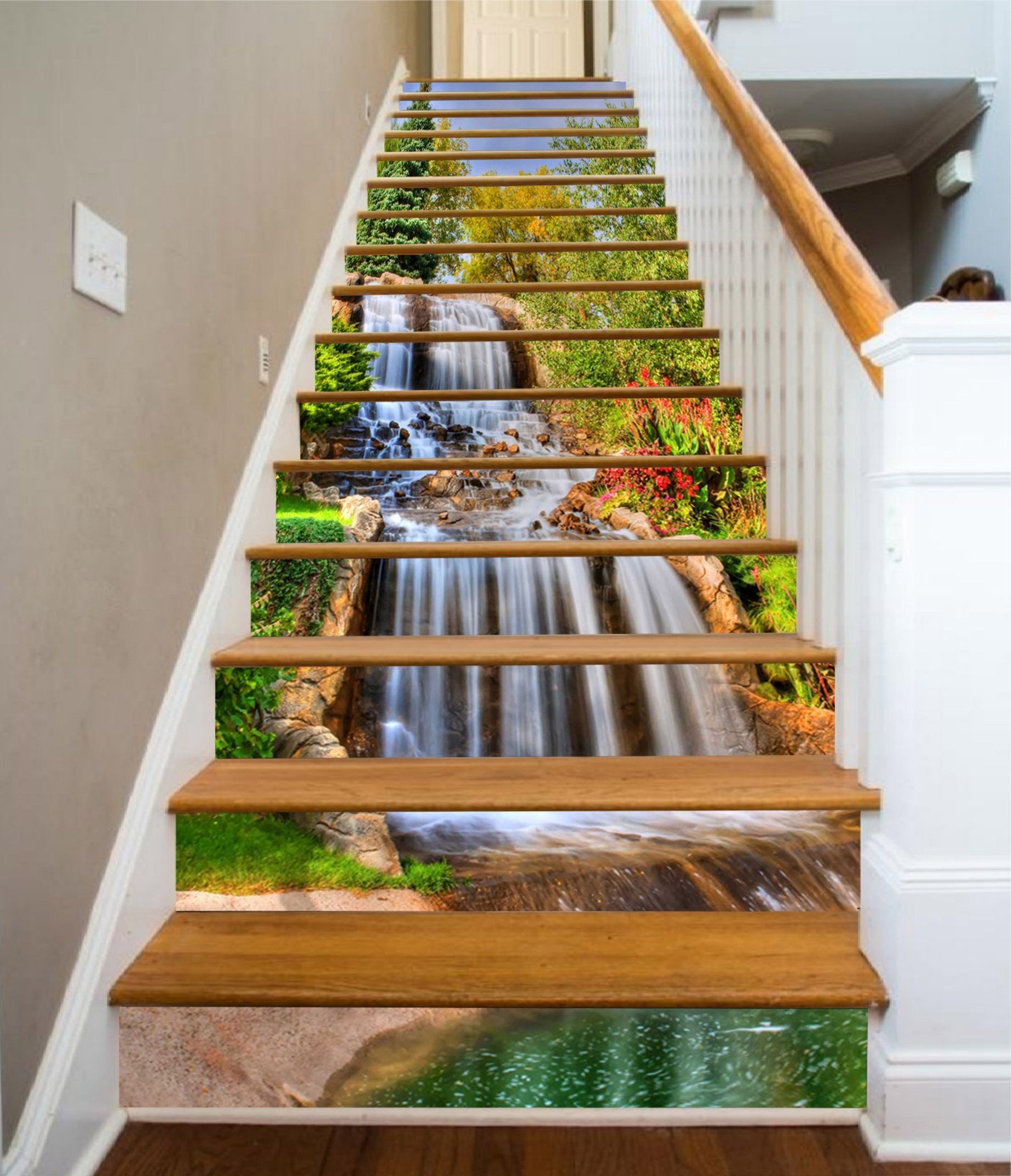 3D Flowing Waterfall 1527 Stair Risers Wallpaper AJ Wallpaper 