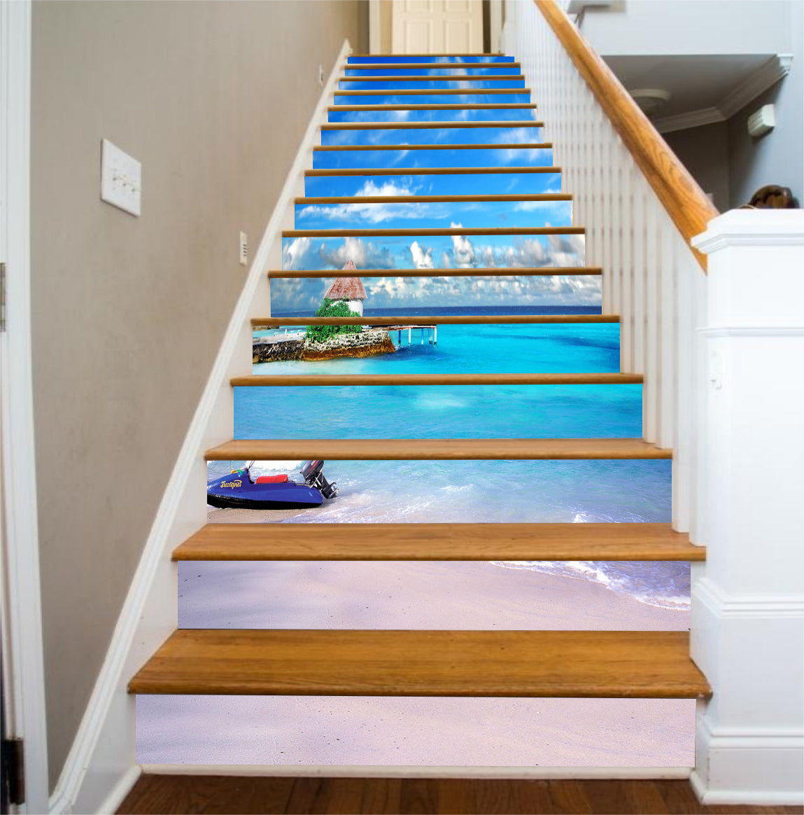 3D Sunny Day By The Sea 168 Stair Risers