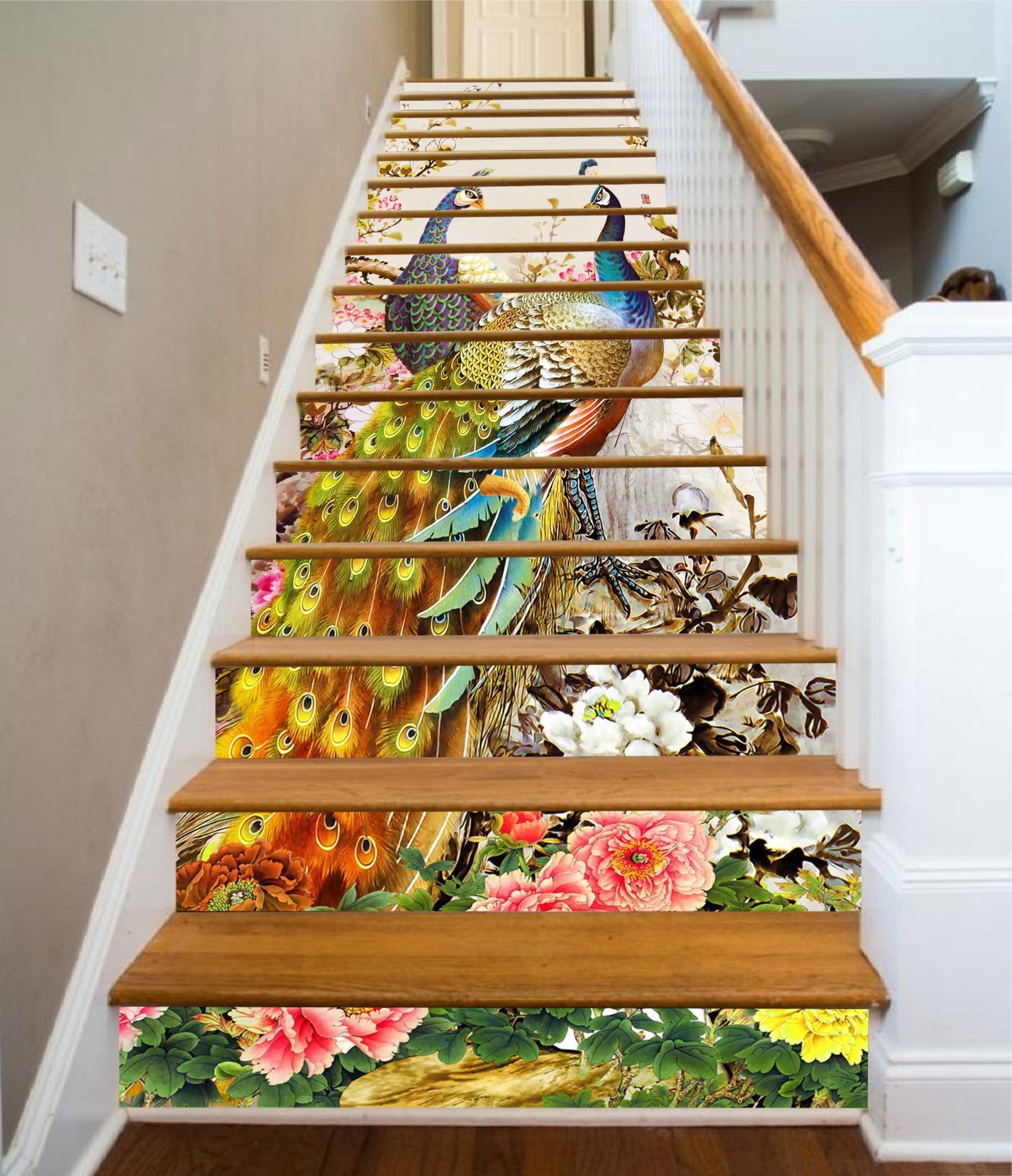 3D Showy Peacocks 1351 Stair Risers Wallpaper AJ Wallpaper 