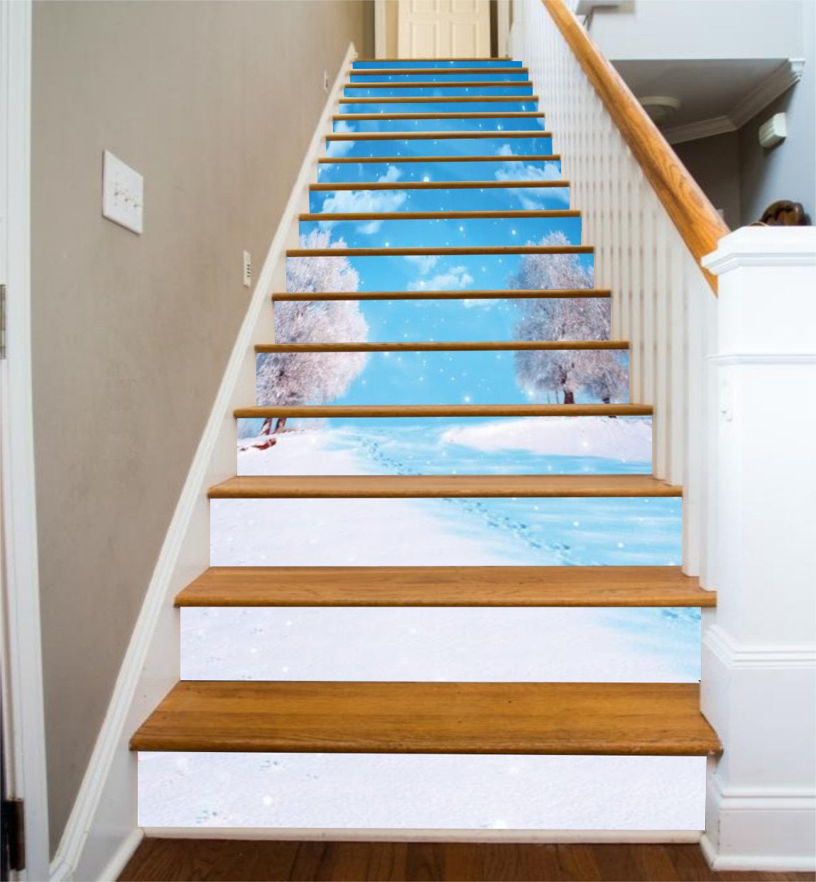 3D Pretty Snowing Scenery 487 Stair Risers Wallpaper AJ Wallpaper 