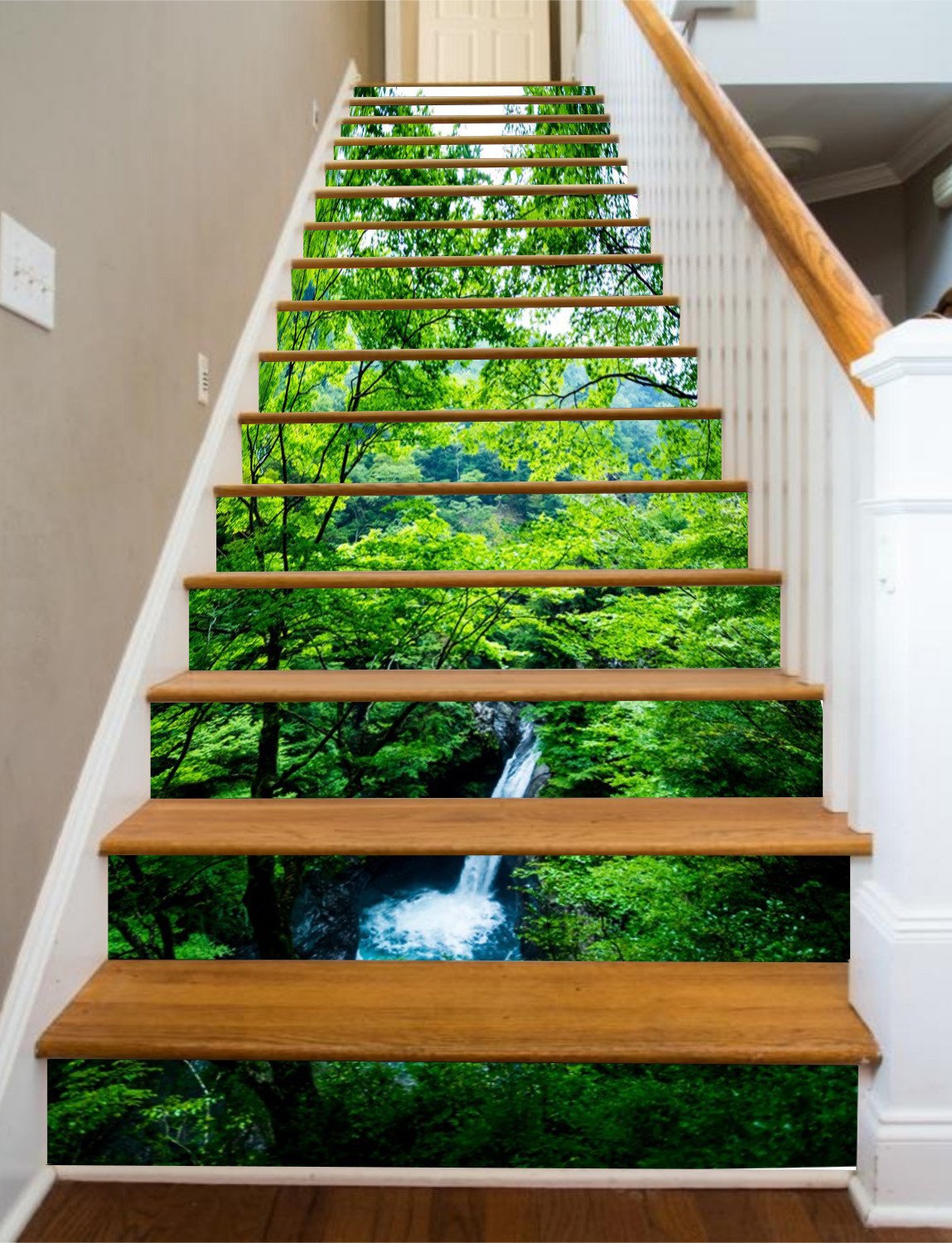 3D Forest Waterfall Lake 495 Stair Risers Wallpaper AJ Wallpaper 