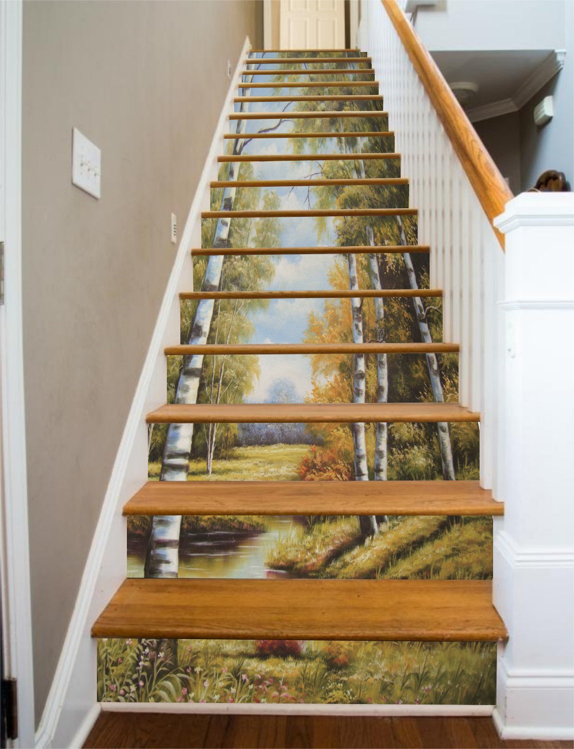 3D Riverside Trees 202 Stair Risers Wallpaper AJ Wallpaper 