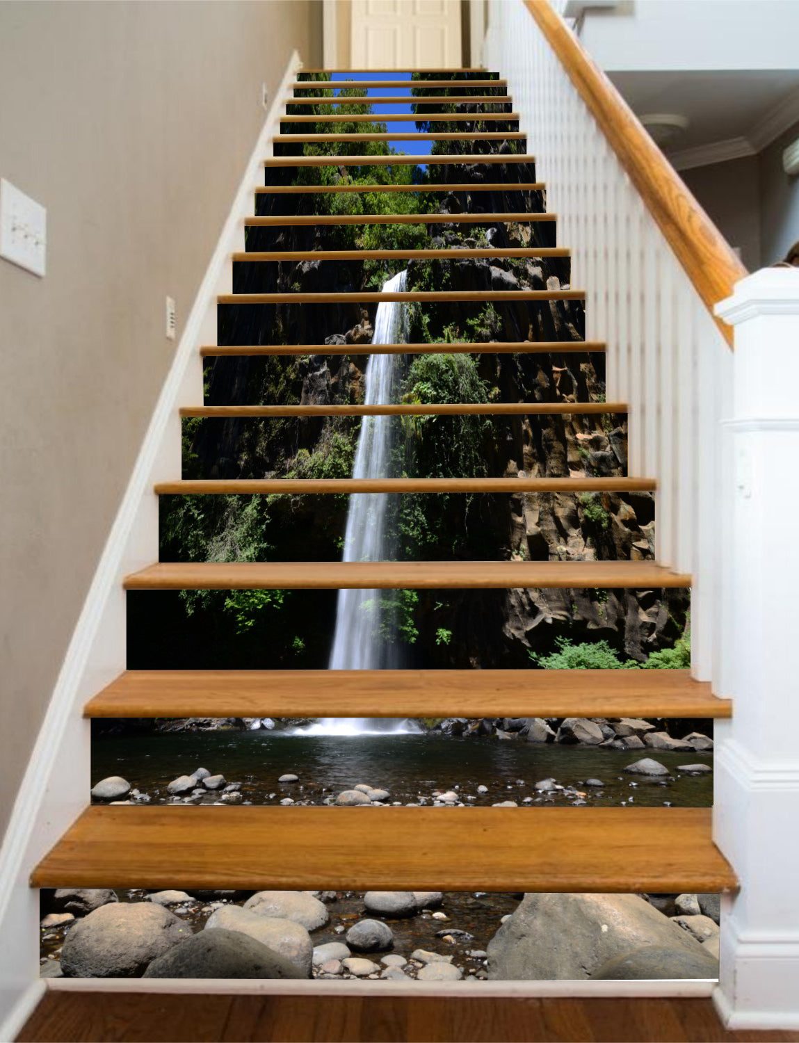 3D Straight And Spectacular Waterfall 129 Stair Risers