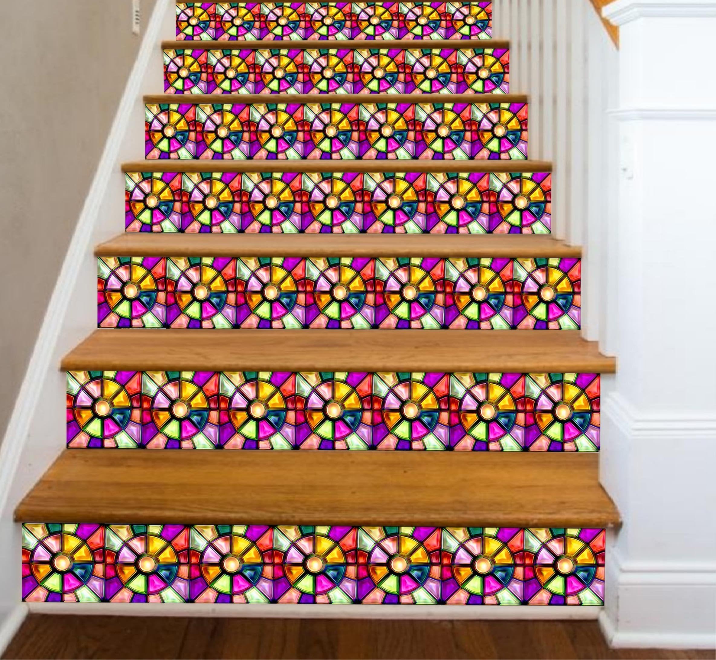 3D Color Shiny Pattern 1408 Stair Risers Wallpaper AJ Wallpaper 