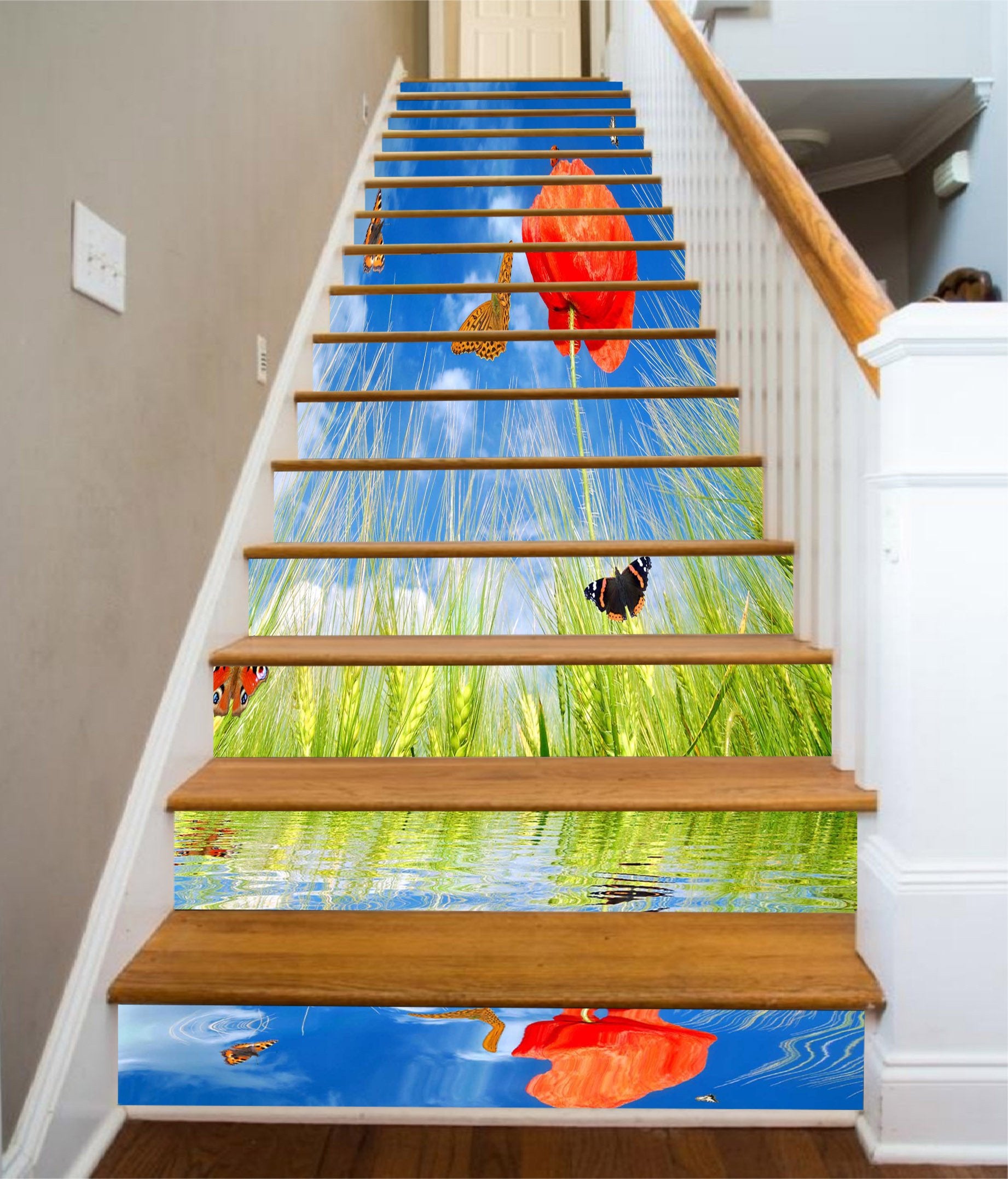 3D Flower Wheat Butterflies 1162 Stair Risers Wallpaper AJ Wallpaper 