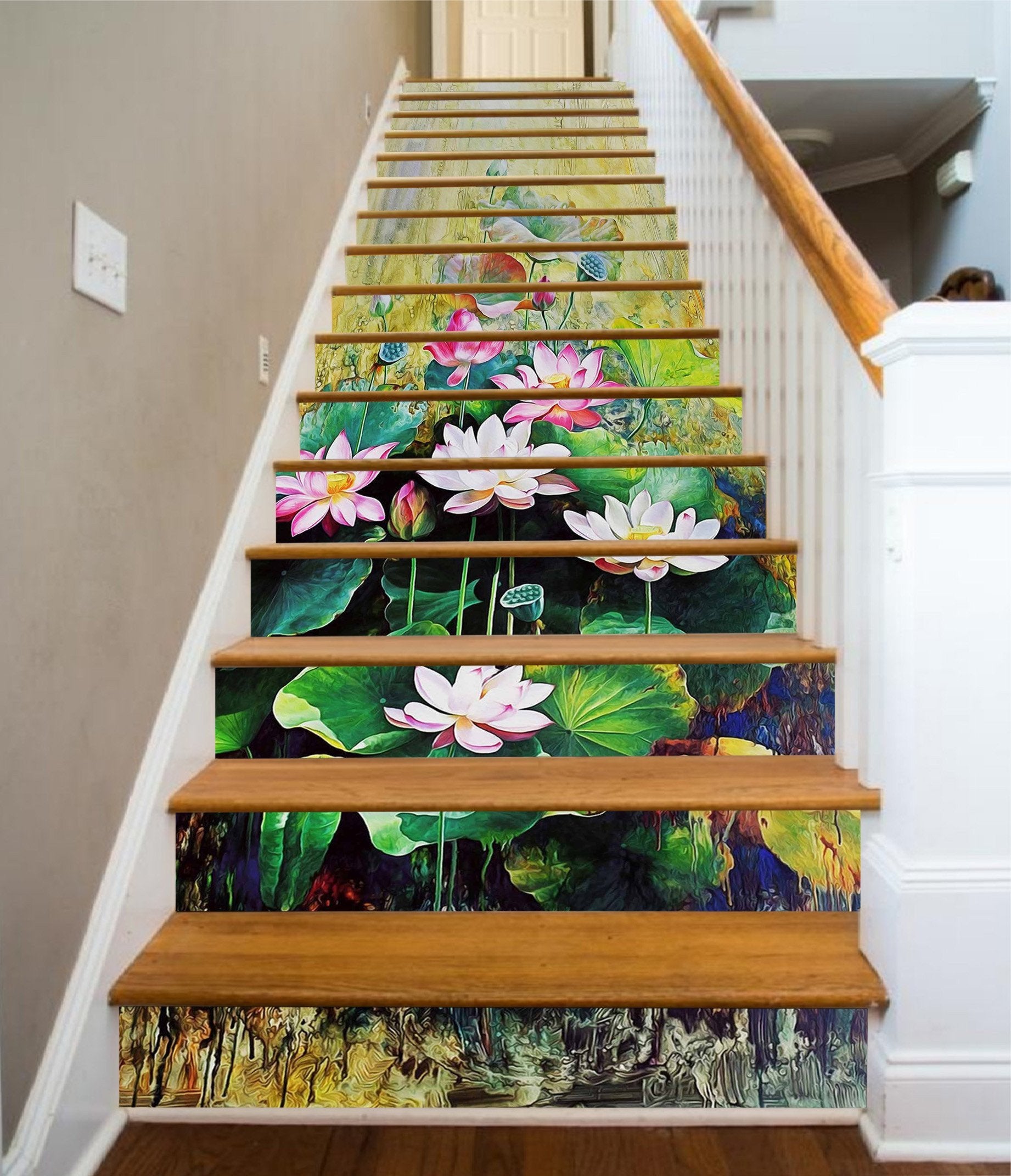 3D Lotus Flowers Painting 1551 Stair Risers Wallpaper AJ Wallpaper 