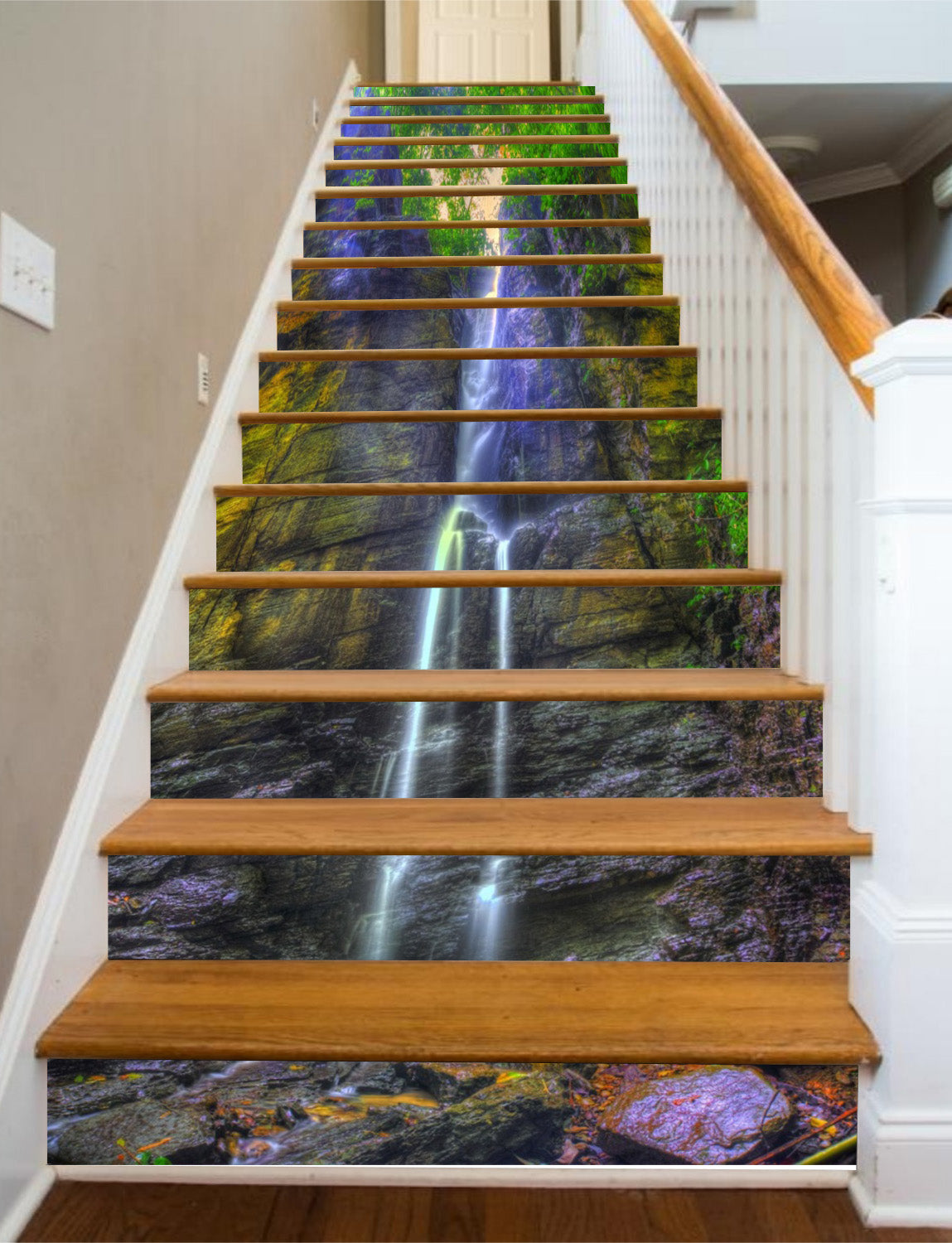 3D Purple Smoke Falls 131 Stair Risers