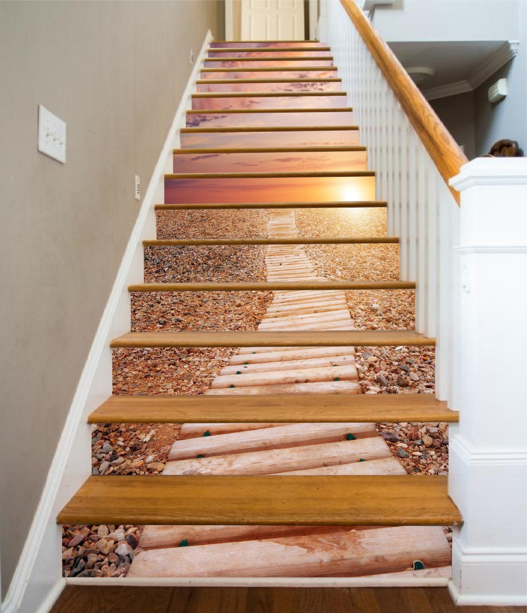 3D Stones Ground Wood Road 1550 Stair Risers Wallpaper AJ Wallpaper 