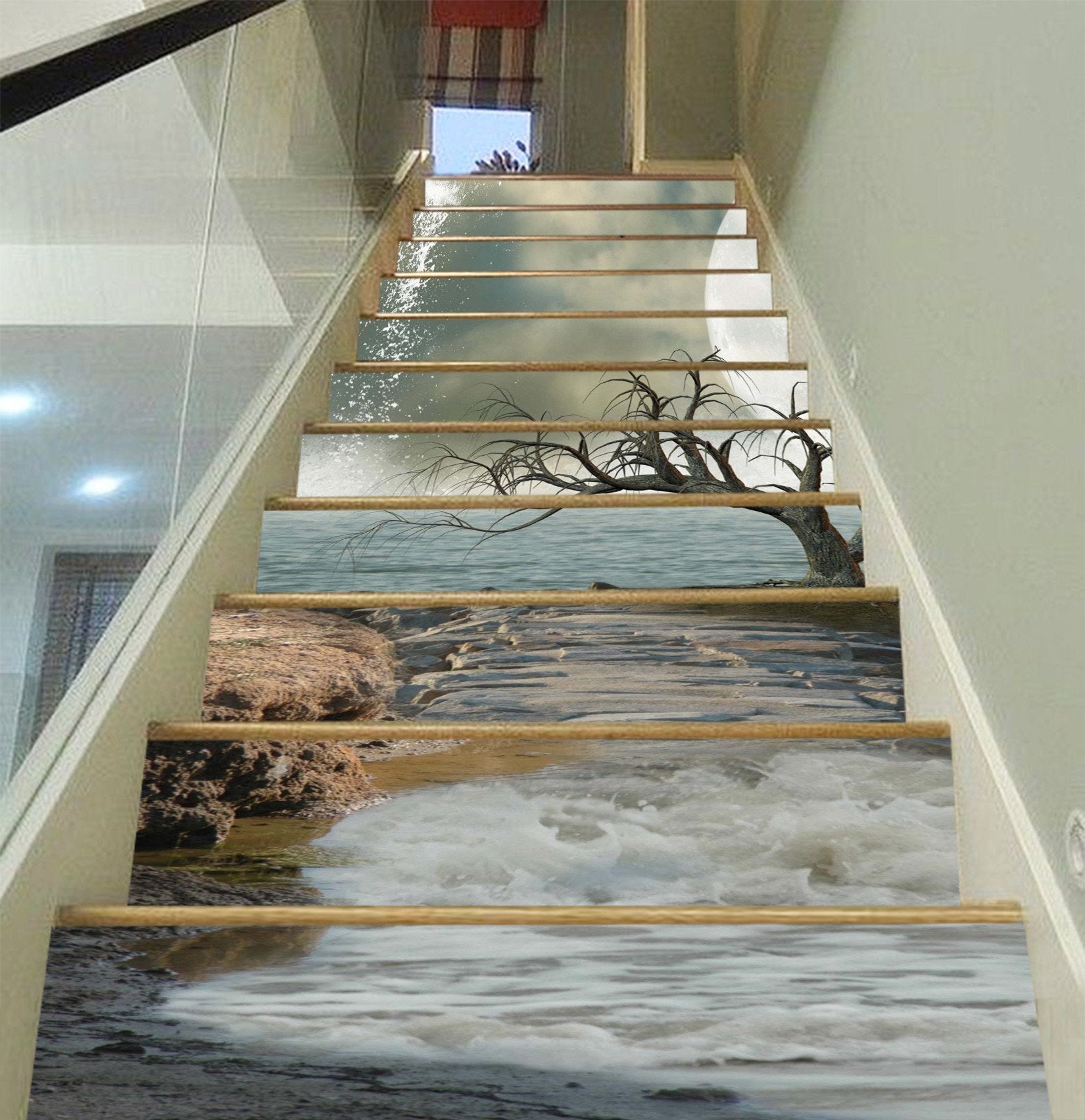 3D Seaside Bare Tree 948 Stair Risers Wallpaper AJ Wallpaper 