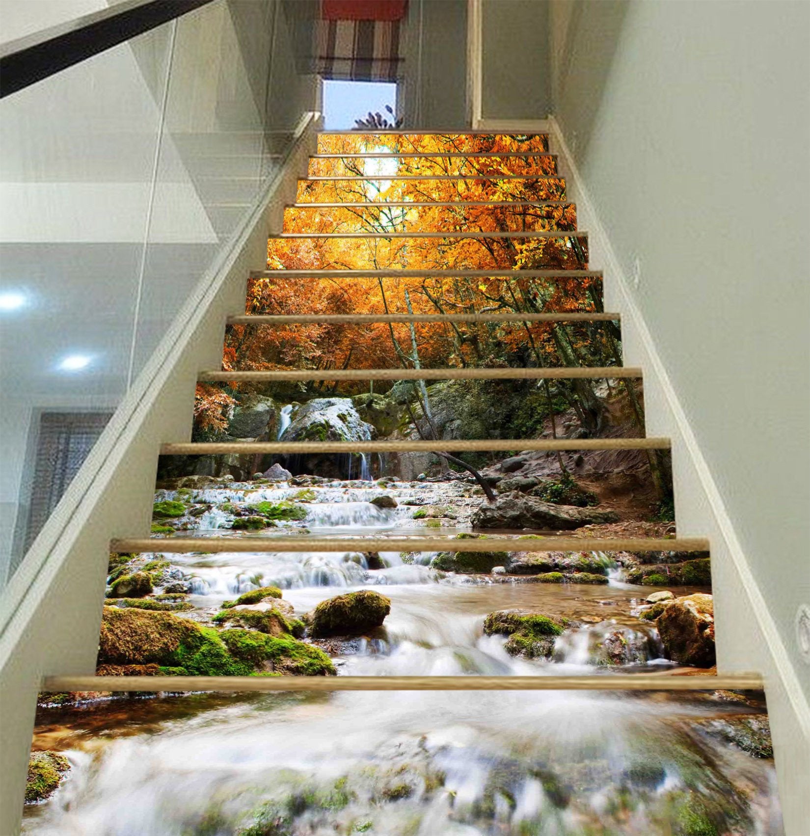 3D Autumn Forest River 1193 Stair Risers Wallpaper AJ Wallpaper 