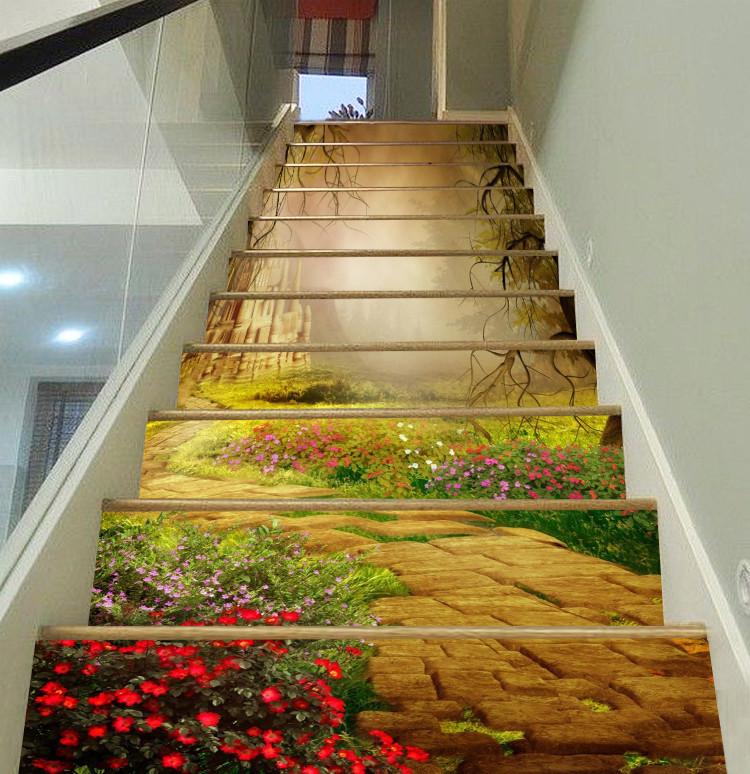 3D Castle Road Flowers 2 Stair Risers Wallpaper AJ Wallpaper 