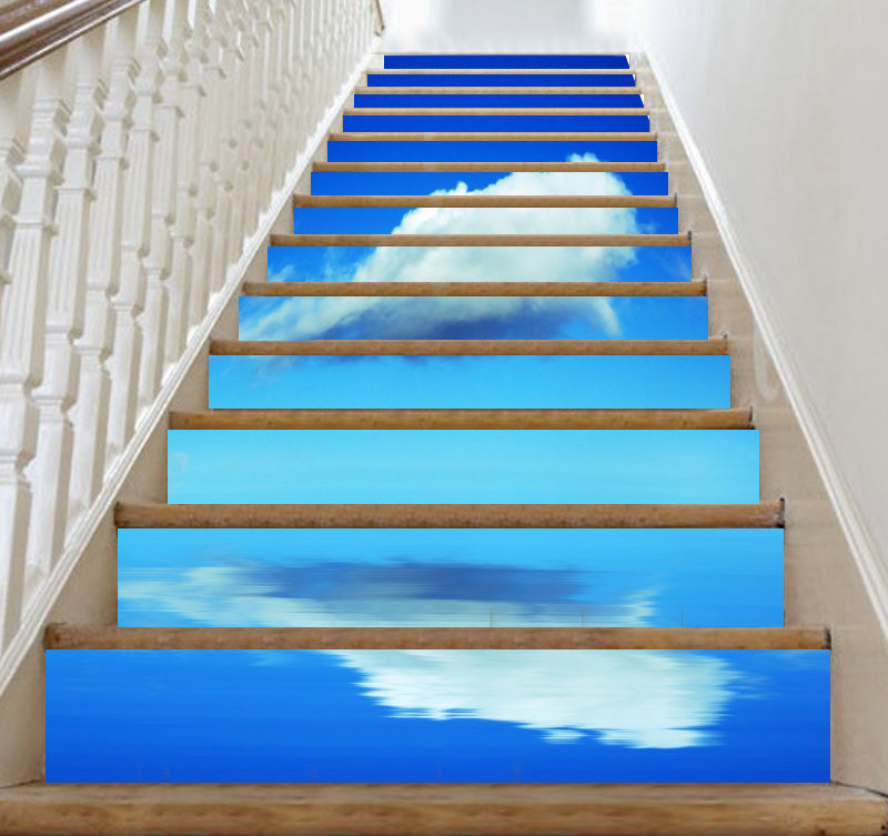 3D White Cloud Reflection 093 Stair Risers