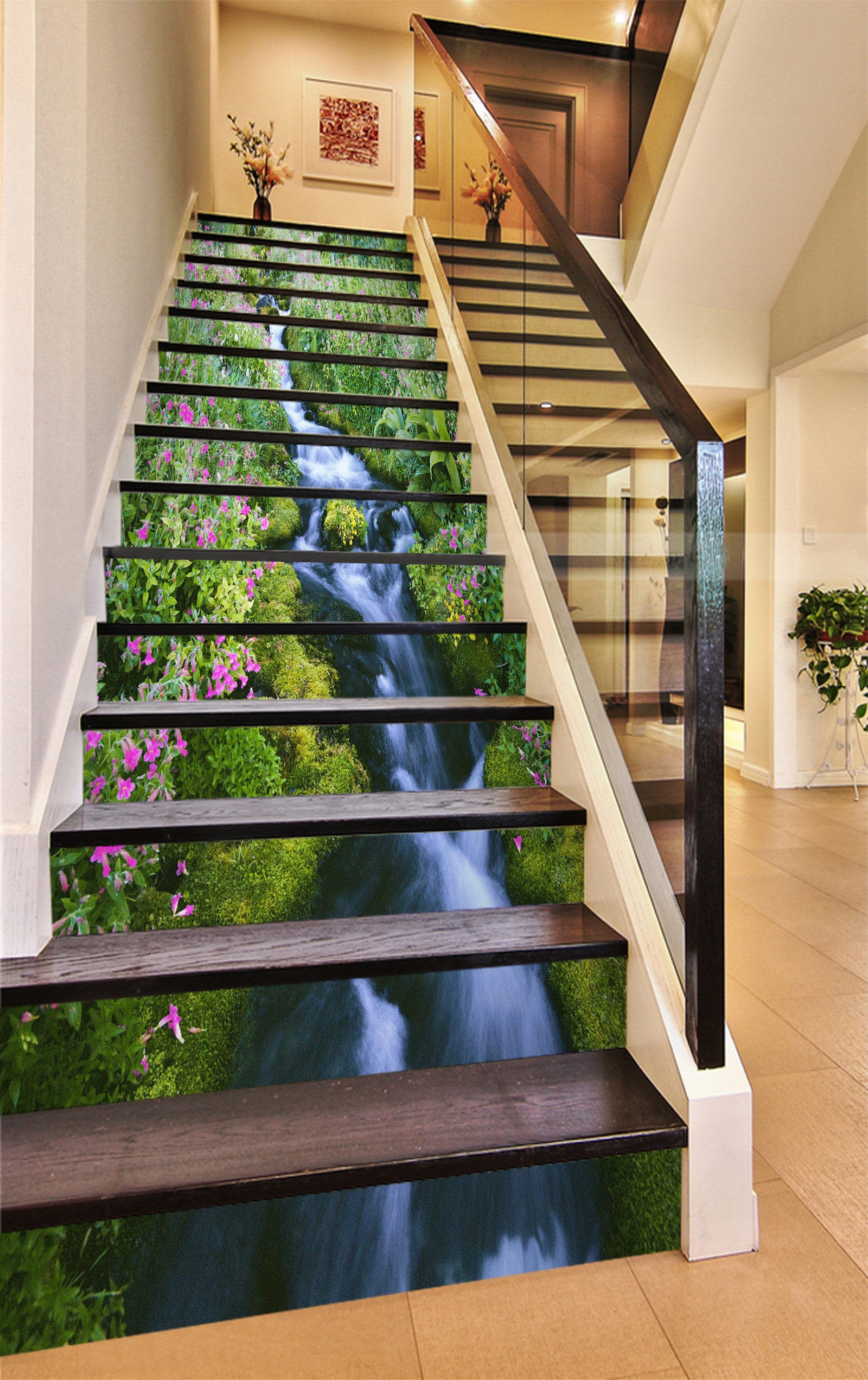 3D White River In The Forest 315 Stair Risers