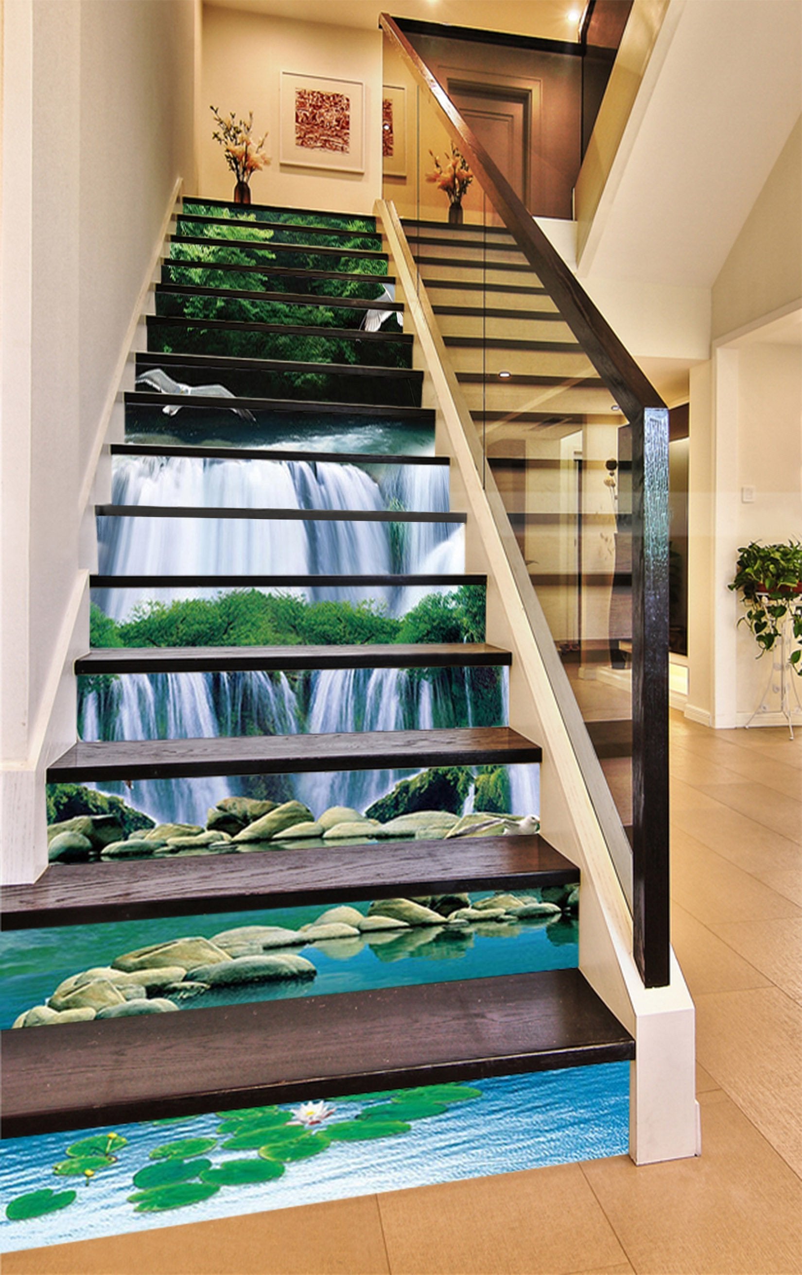 3D Waterfall Flying Birds 1443 Stair Risers Wallpaper AJ Wallpaper 