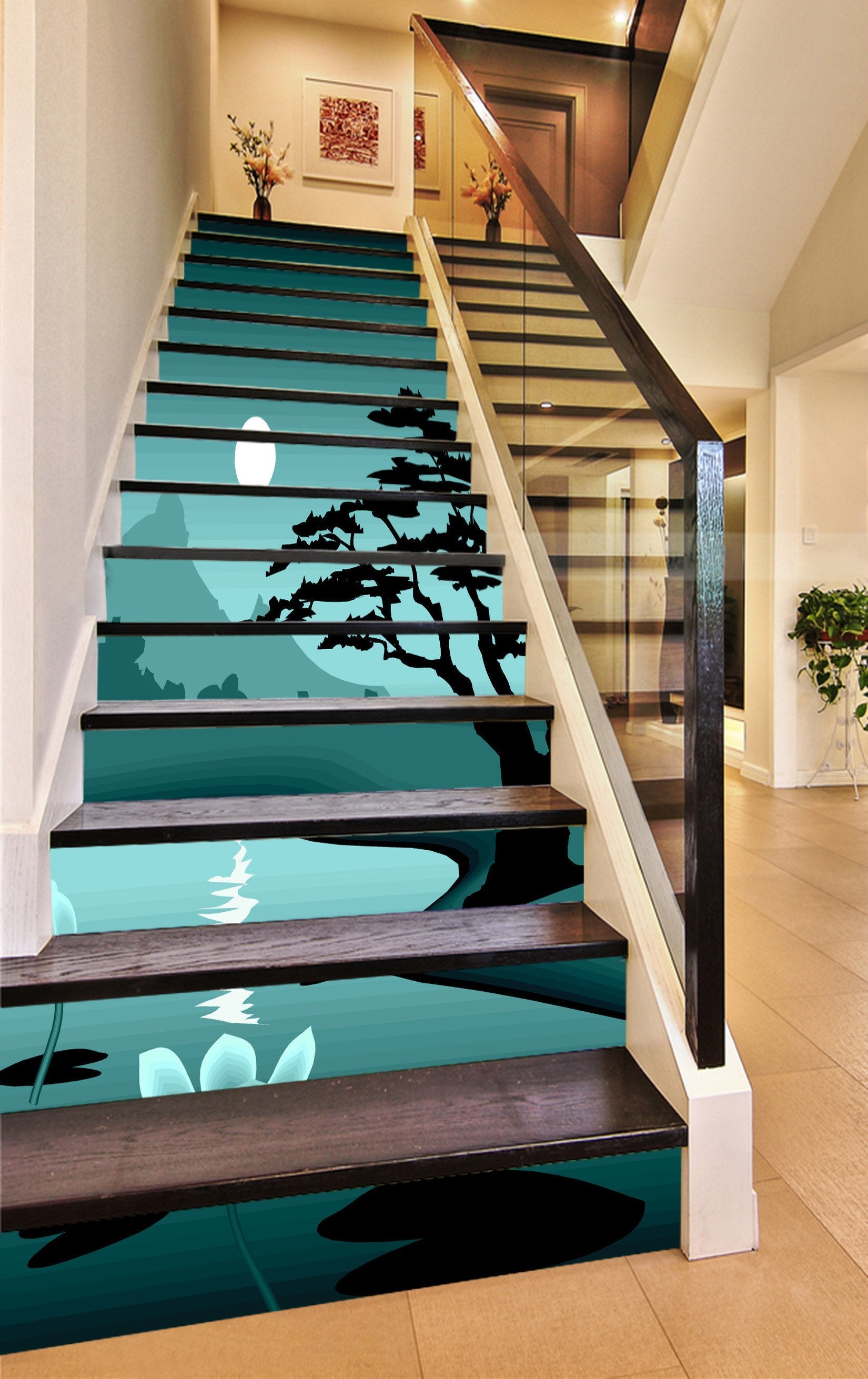 3D Lake Full Moon 773 Stair Risers Wallpaper AJ Wallpaper 