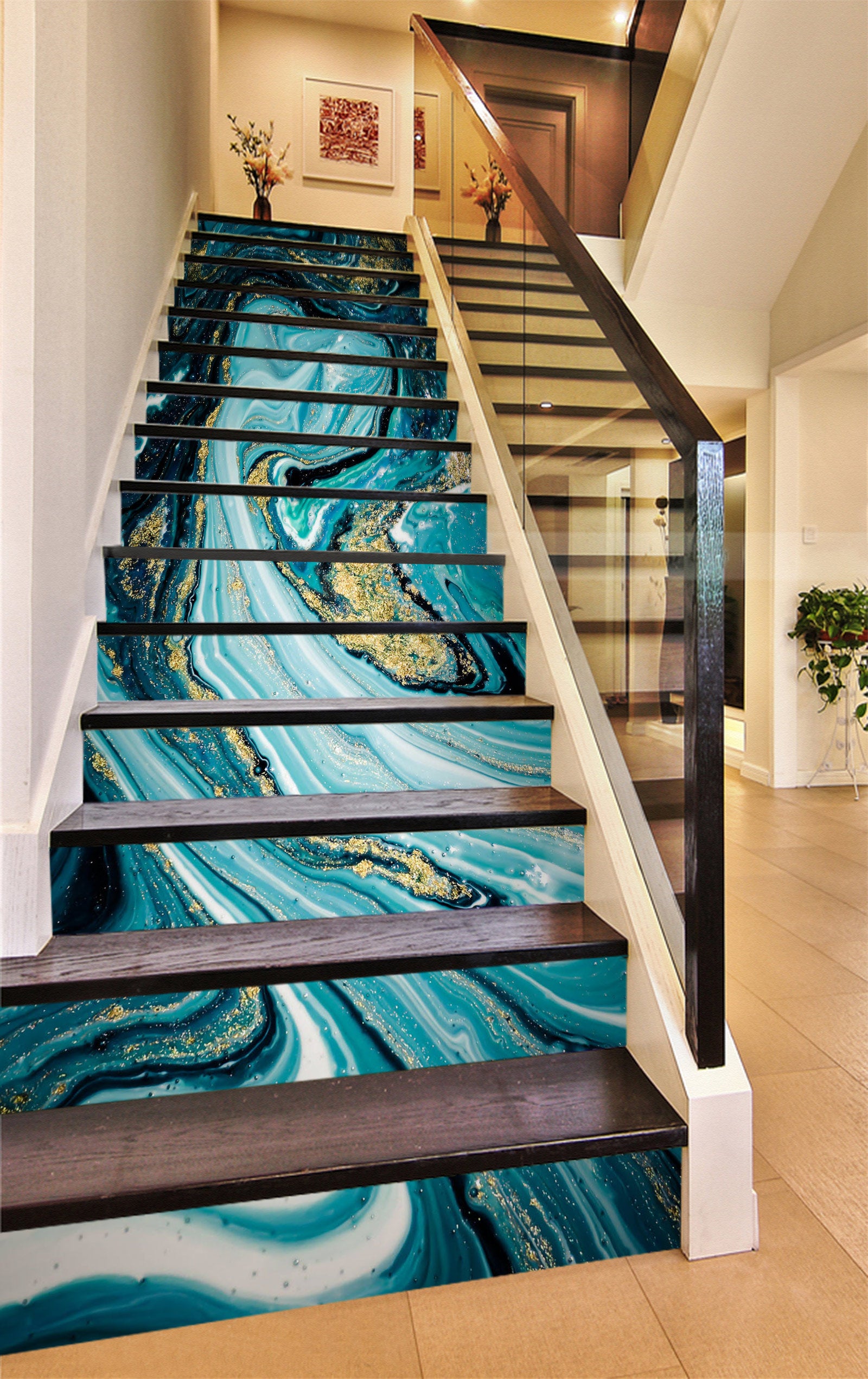 3D Blue Slow Flowing Texture 479 Stair Risers