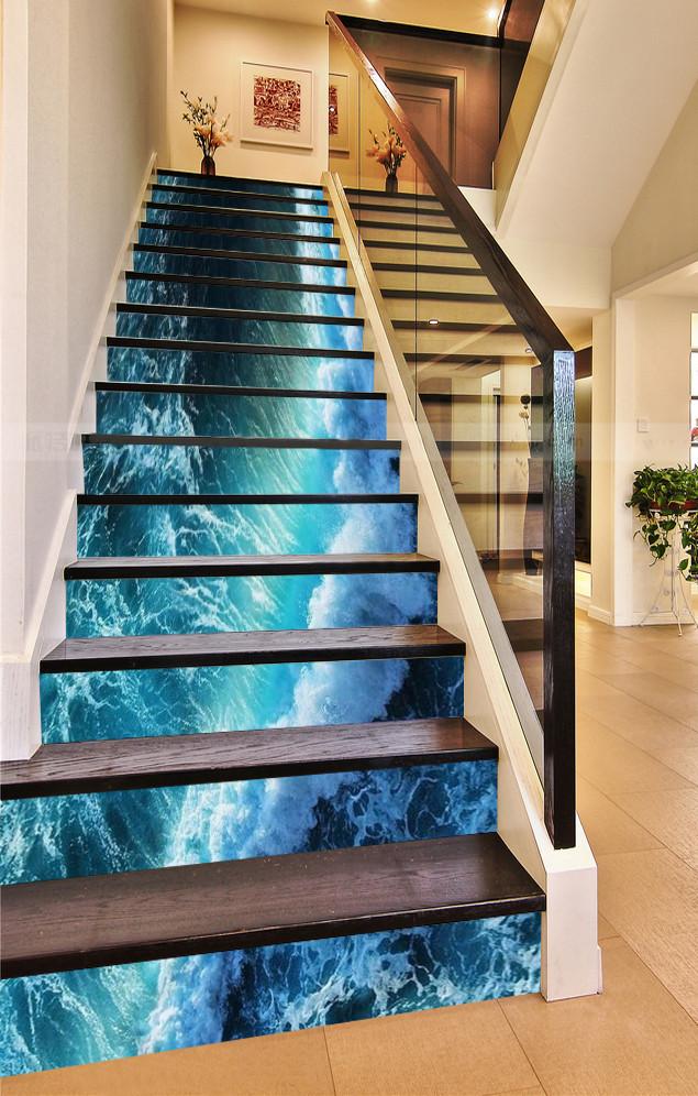 3D Pretty Wave Line 596 Stair Risers Wallpaper AJ Wallpaper 