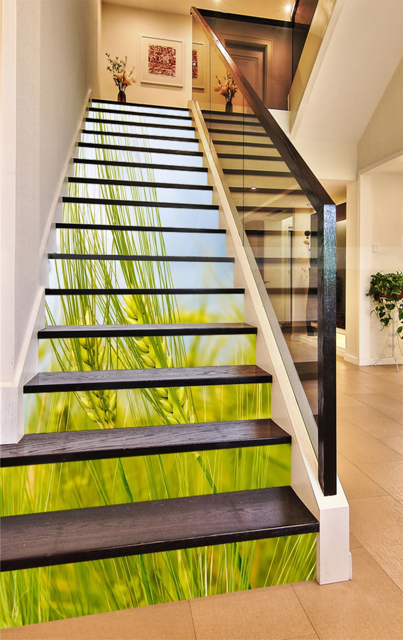 3D Green Wheat 1310 Stair Risers Wallpaper AJ Wallpaper 