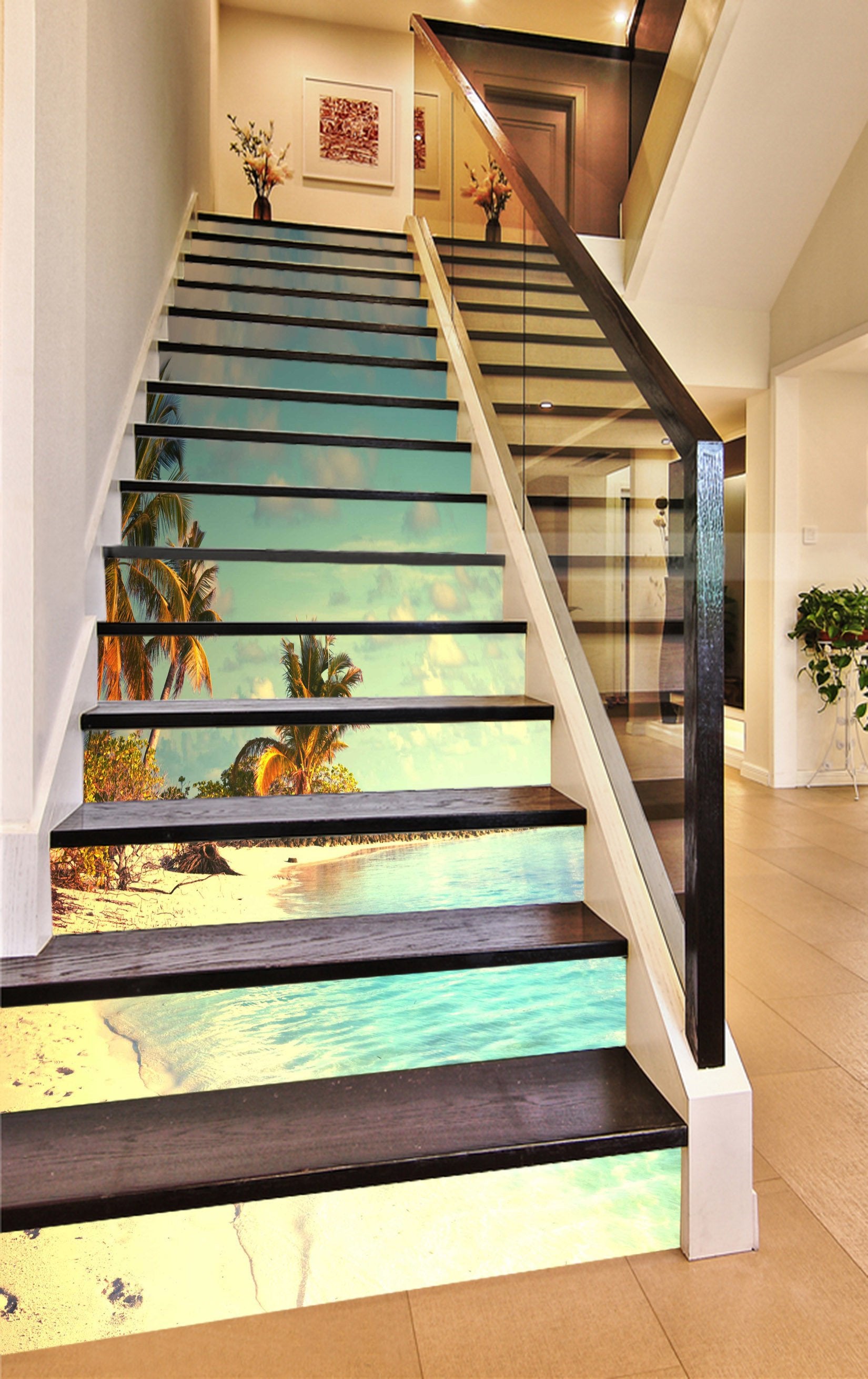 3D Tropical Beach Scenery 796 Stair Risers Wallpaper AJ Wallpaper 