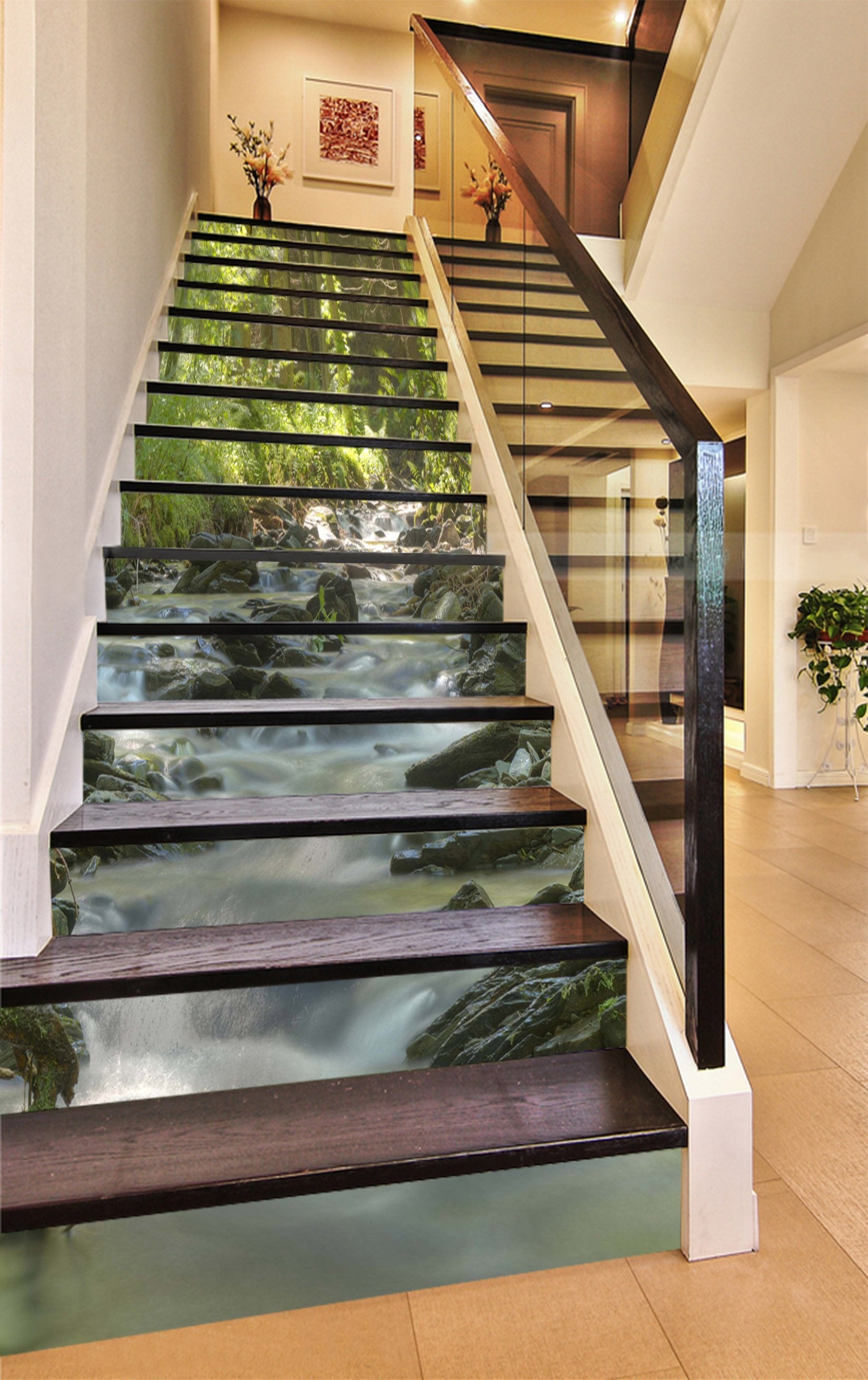 3D Forest River Stones 1263 Stair Risers Wallpaper AJ Wallpaper 