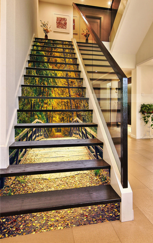 3D Forest Wooden Bridge 779 Stair Risers | AJ Wallpaper