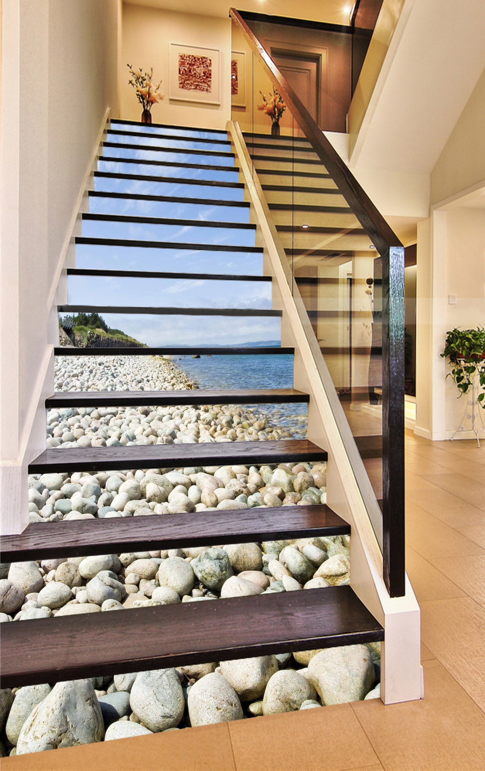 3D Seaside Cobbles 785 Stair Risers Wallpaper AJ Wallpaper 