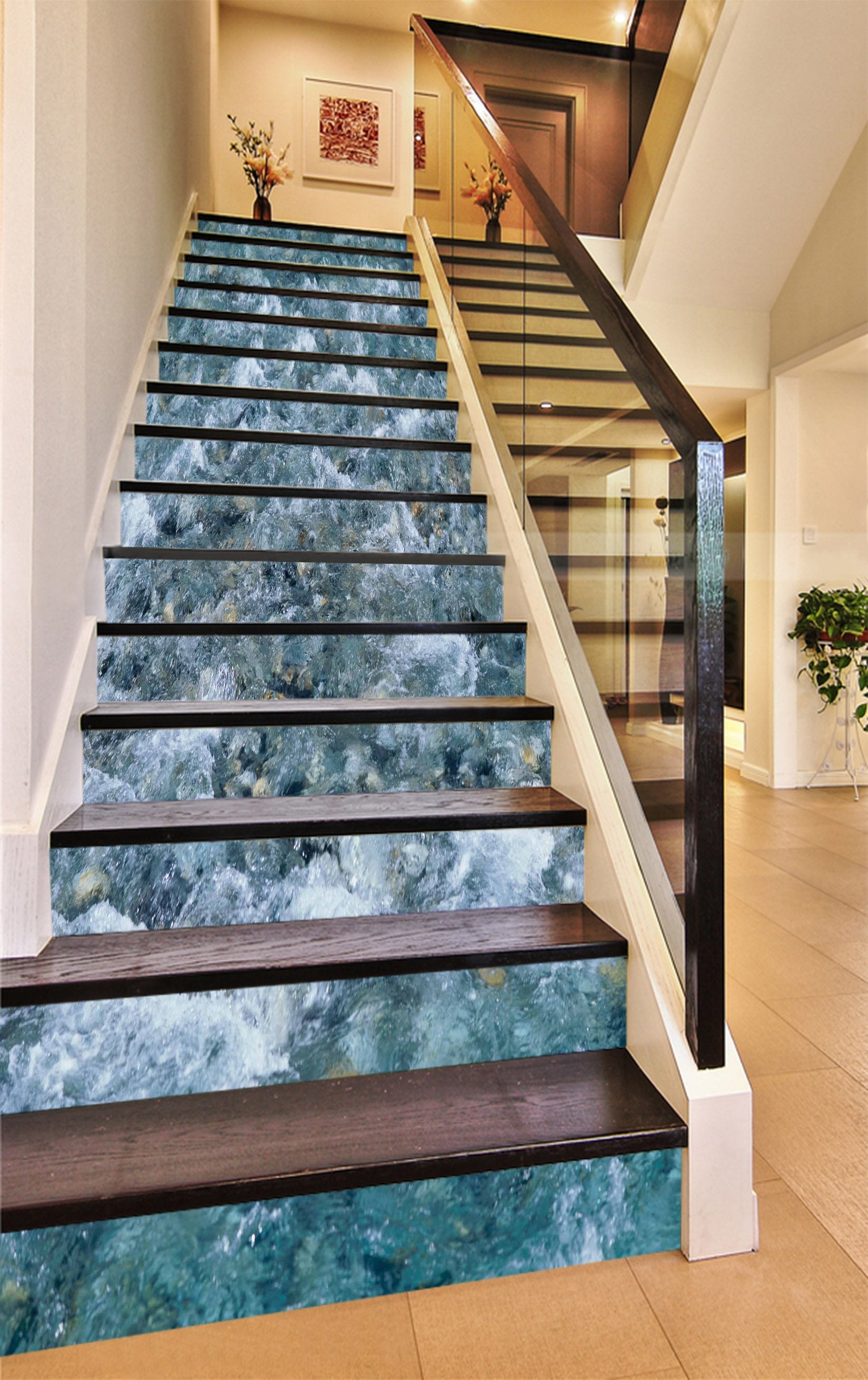 3D River Clear Water 1120 Stair Risers Wallpaper AJ Wallpaper 