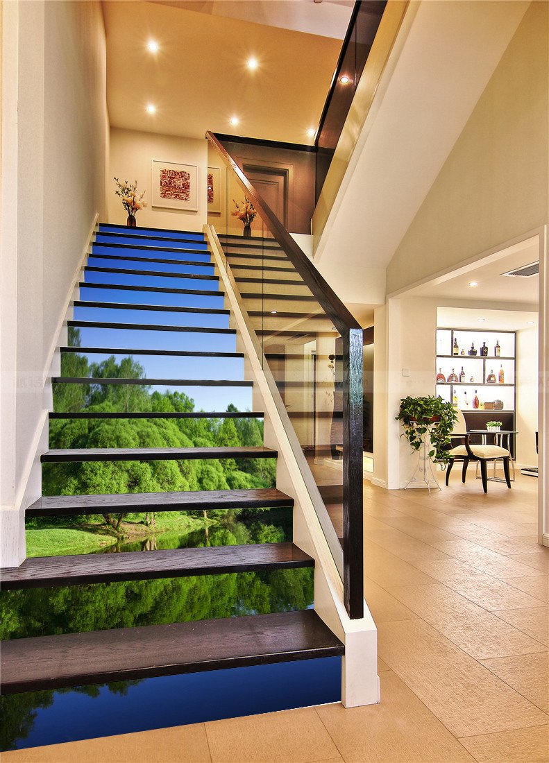 3D Lakeside Forest 113 Stair Risers Wallpaper AJ Wallpaper 