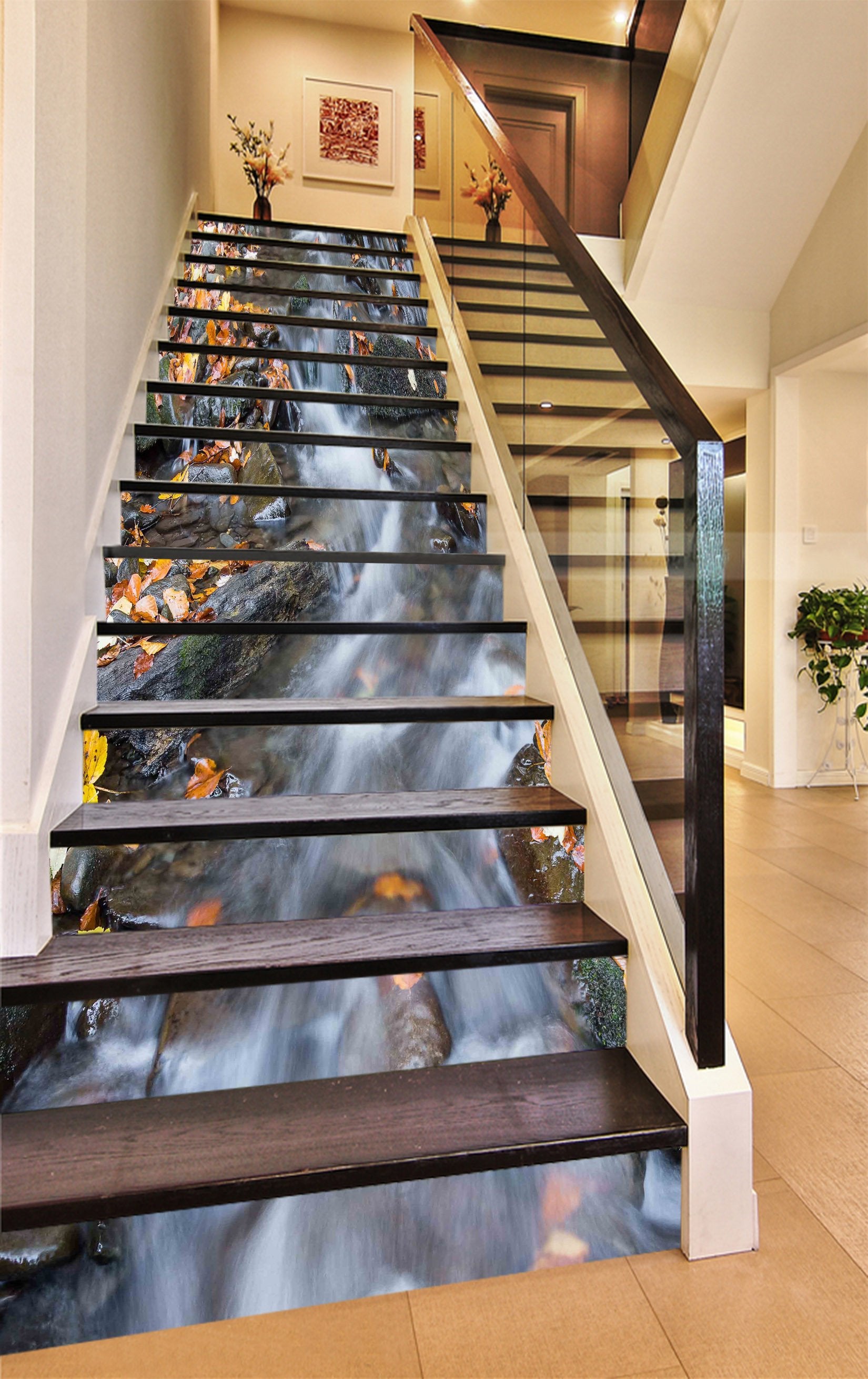 3D River Fallen Leaves 1122 Stair Risers Wallpaper AJ Wallpaper 