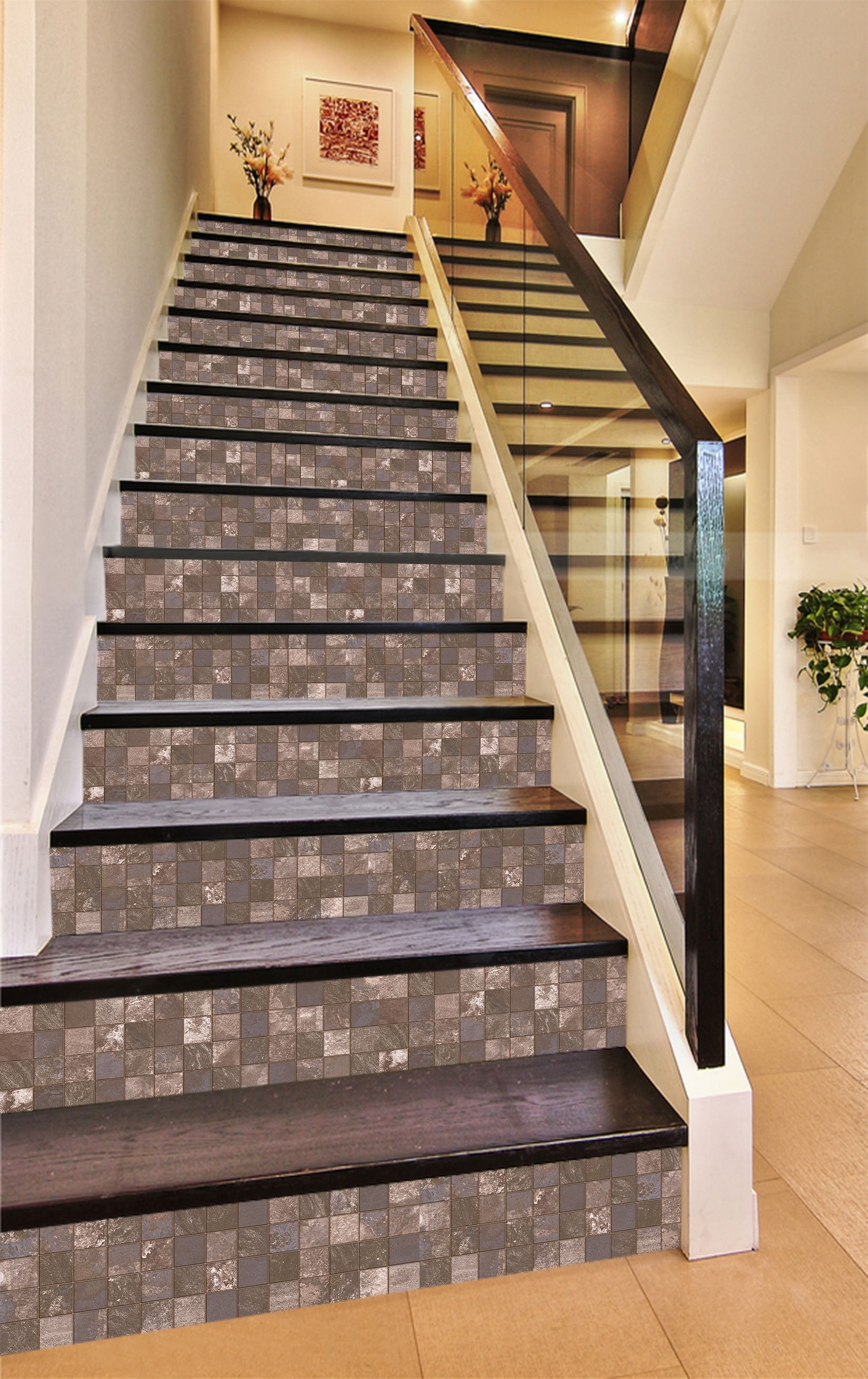 3D Square Mosaic 6650 Marble Tile Texture Stair Risers Wallpaper AJ Wallpaper 