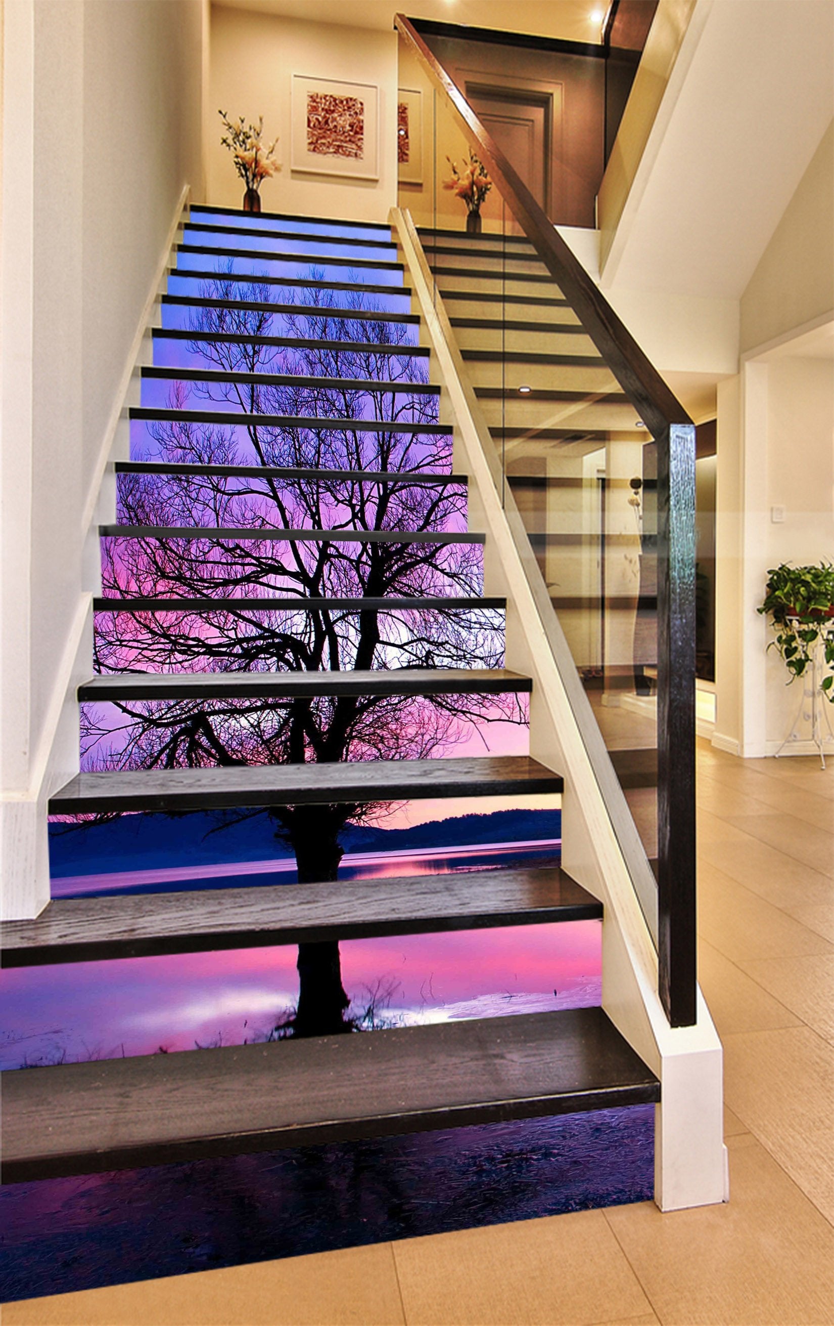 3D Lake Bare Tree 1175 Stair Risers Wallpaper AJ Wallpaper 