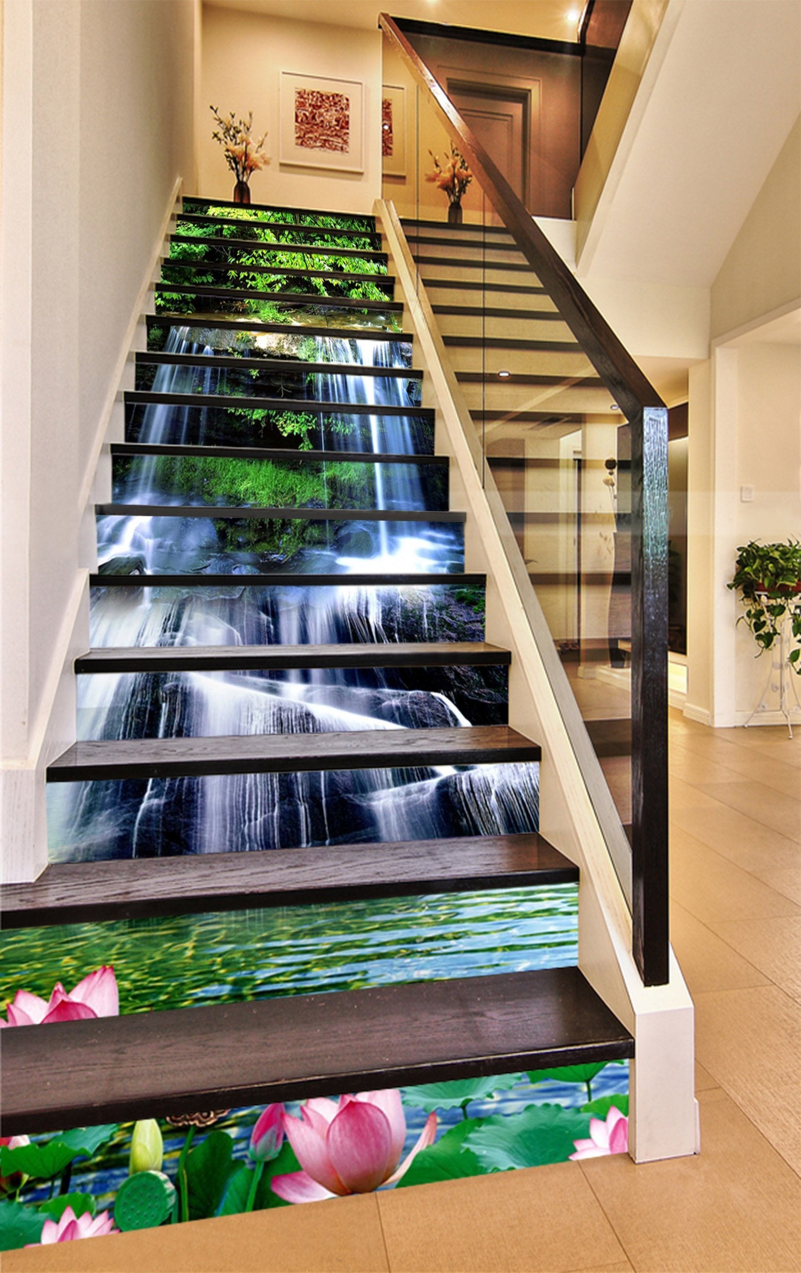 3D Clear River Waterfalls 1355 Stair Risers Wallpaper AJ Wallpaper 