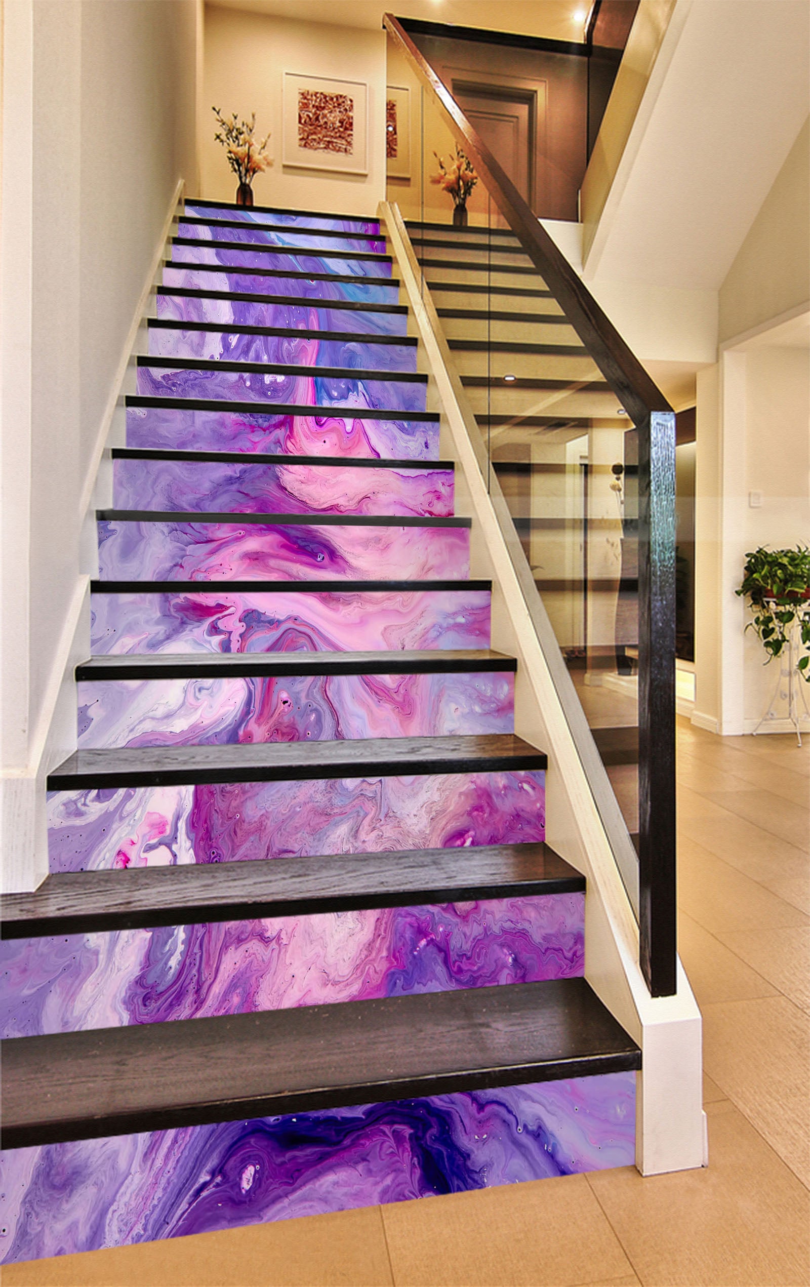 3D Purple Curved Texture 558 Stair Risers
