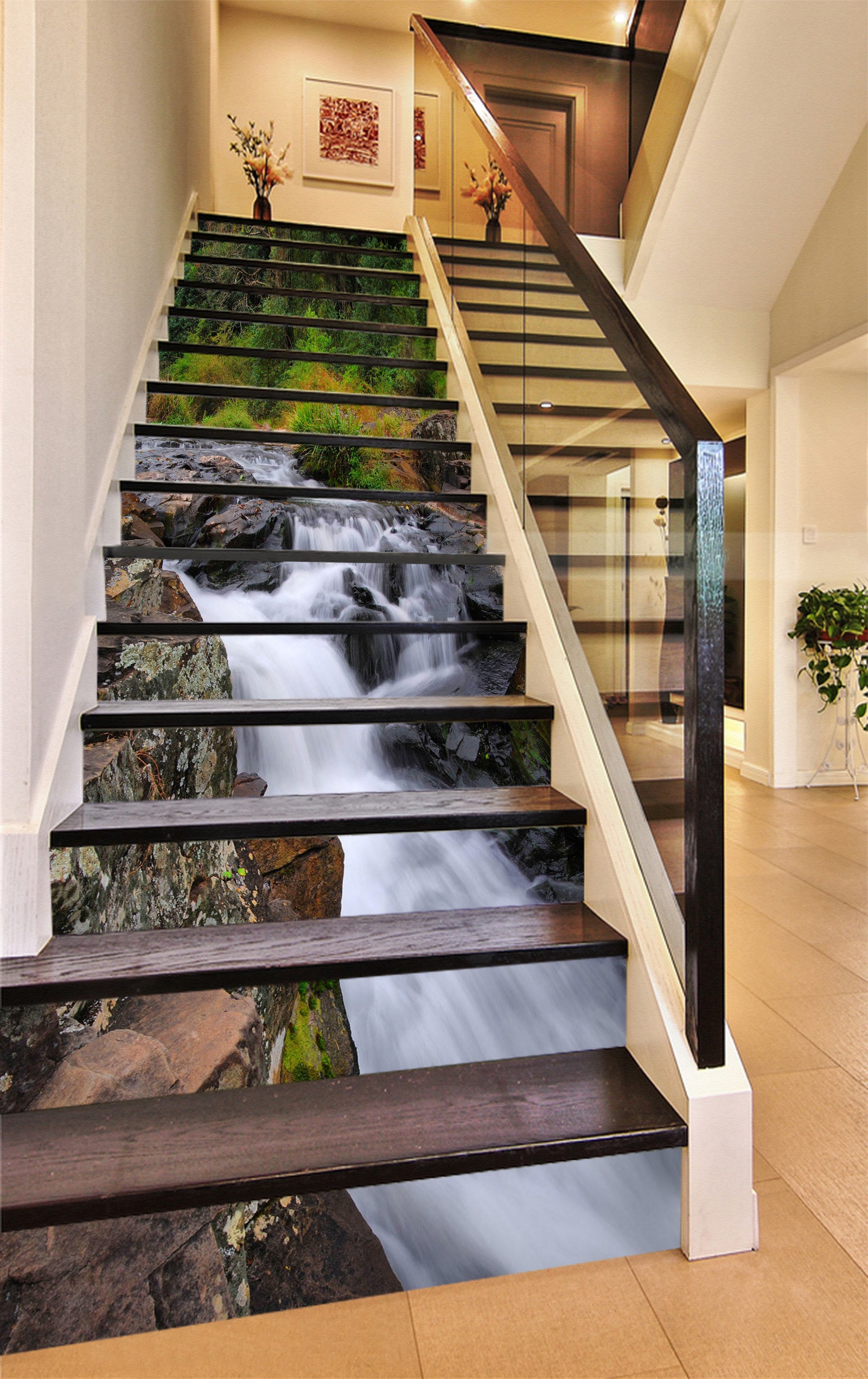 3D Mountain Running Water 196 Stair Risers