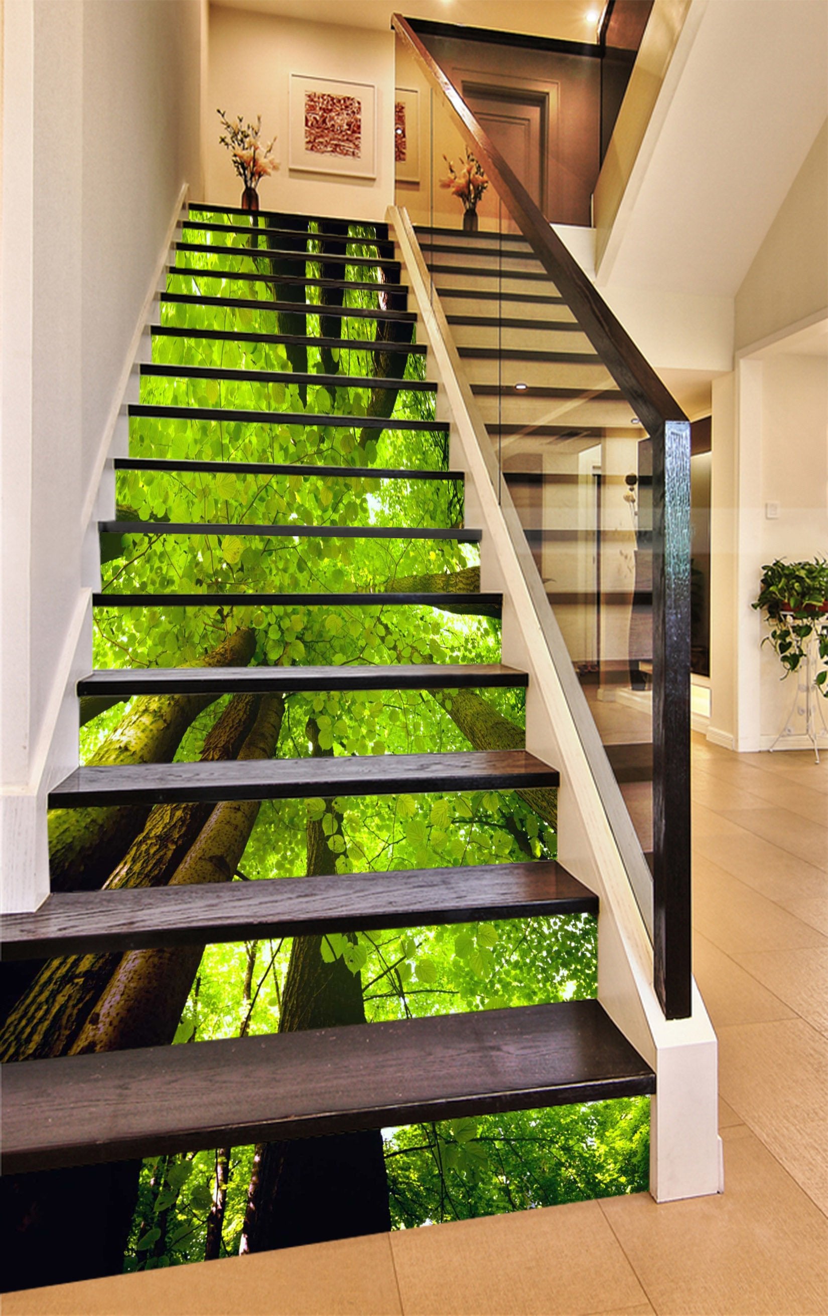 3D Tall Green Trees 1205 Stair Risers Wallpaper AJ Wallpaper 