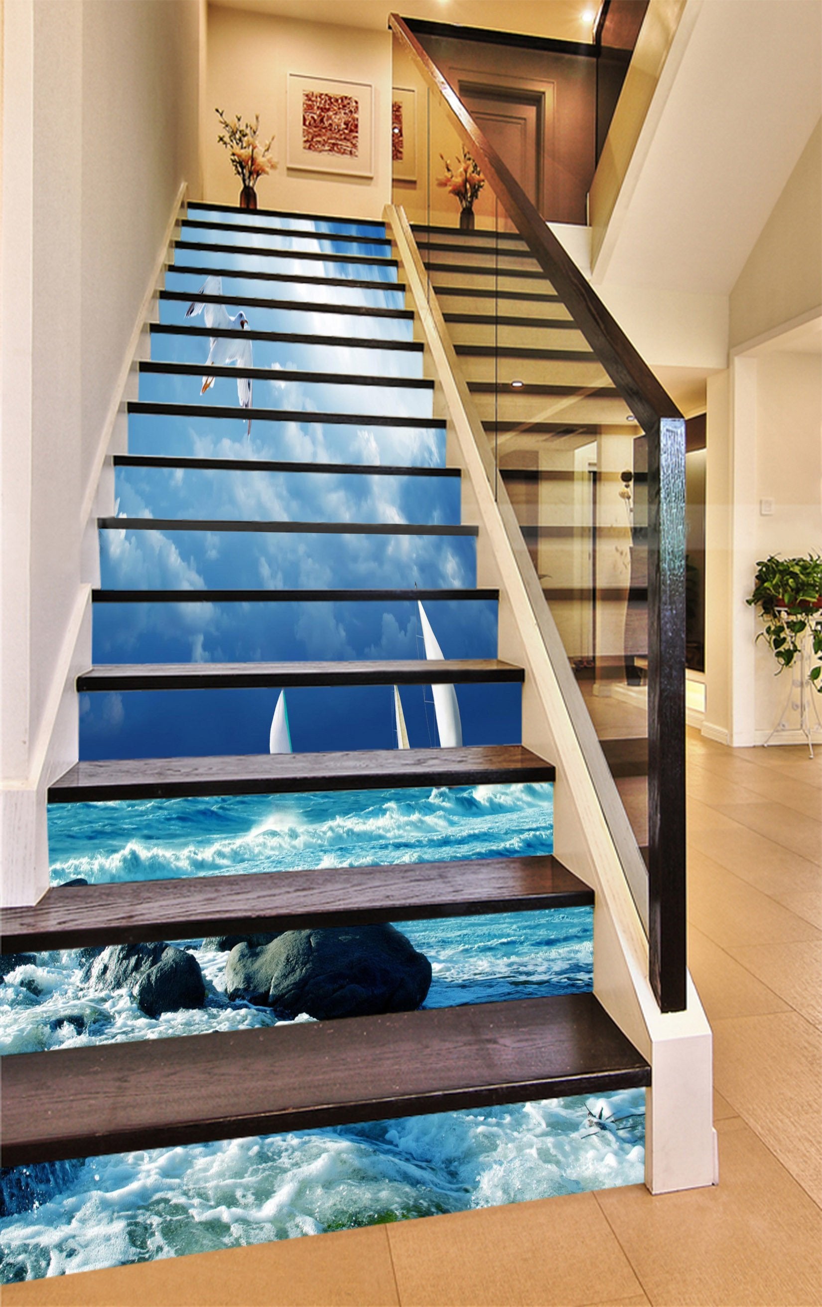 3D Sea Sailing Boats 1315 Stair Risers Wallpaper AJ Wallpaper 