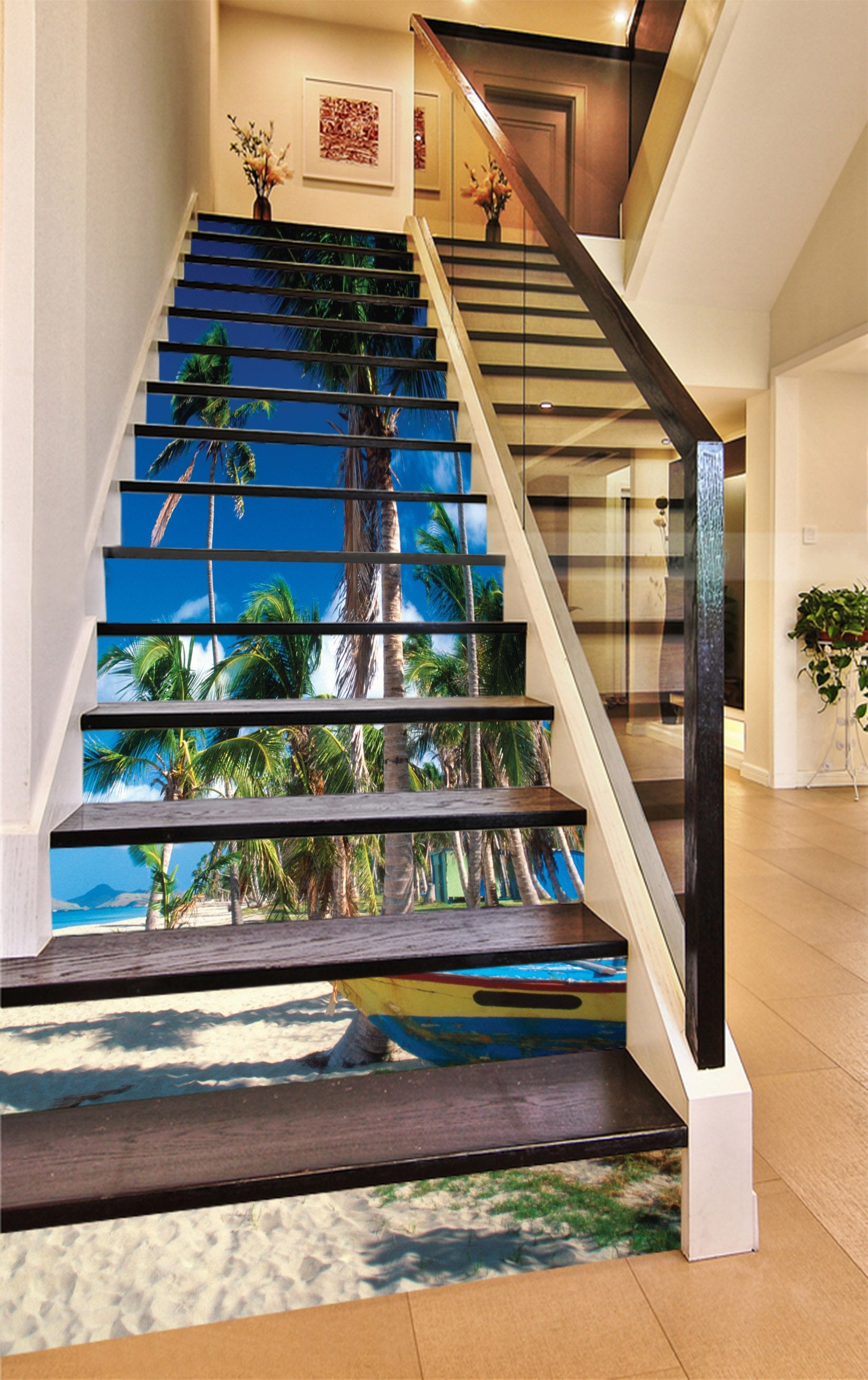 3D Beach Coconut Trees 1166 Stair Risers Wallpaper AJ Wallpaper 