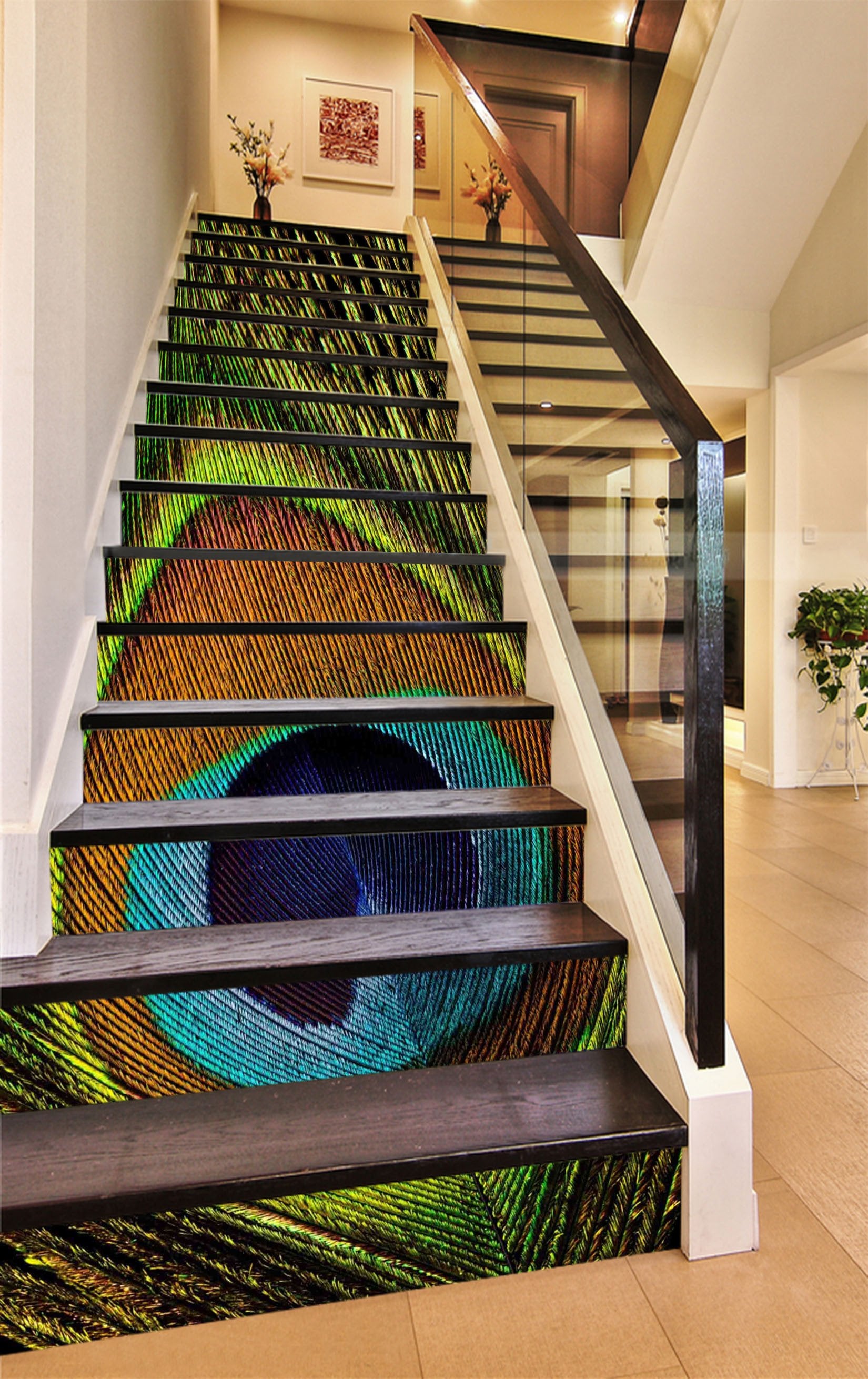 3D Peacock Tail Feather 1109 Stair Risers Wallpaper AJ Wallpaper 