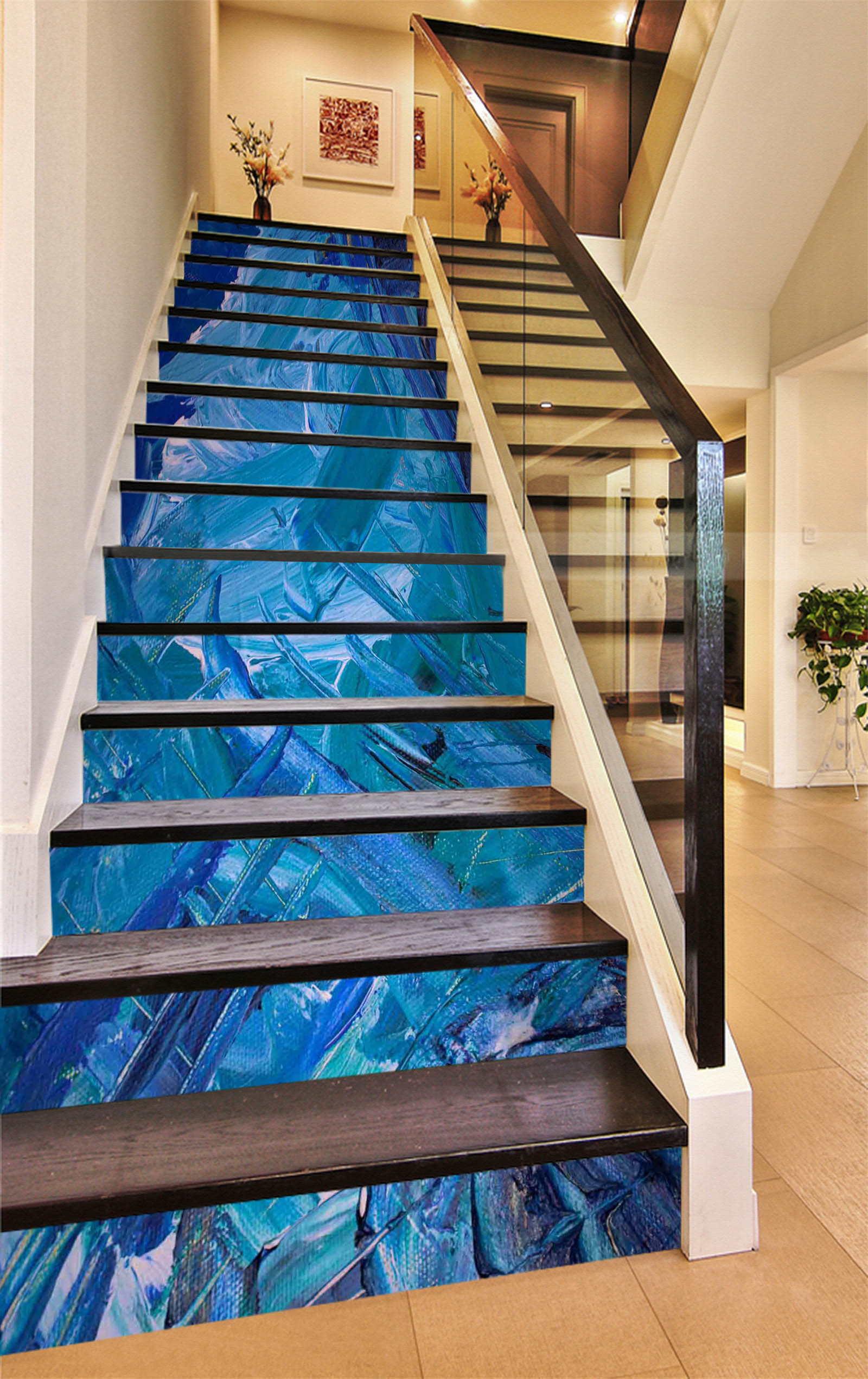 3D Blue Filtered Pattern 613 Stair Risers