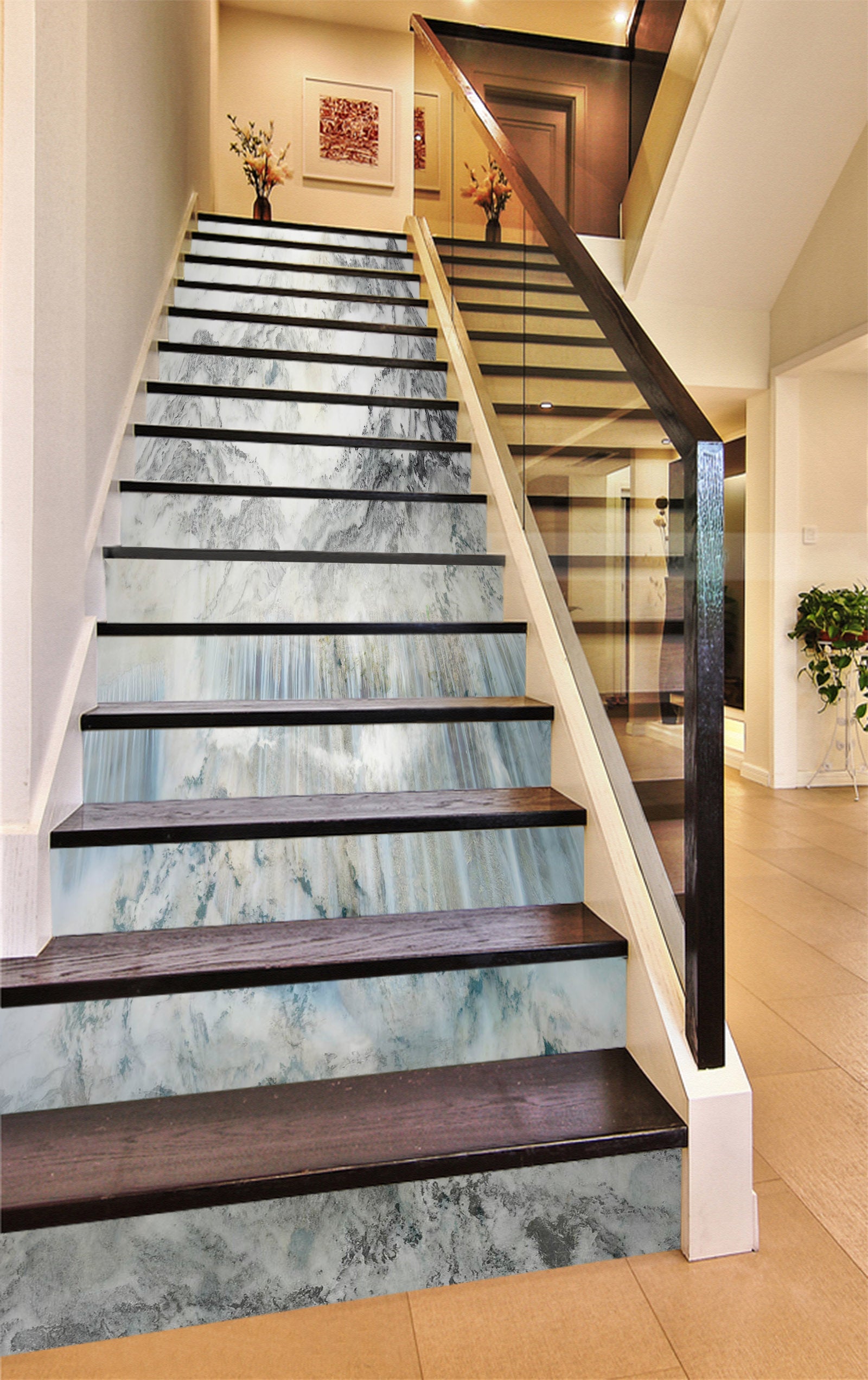 3D Surging Tall Waterfall 544 Stair Risers