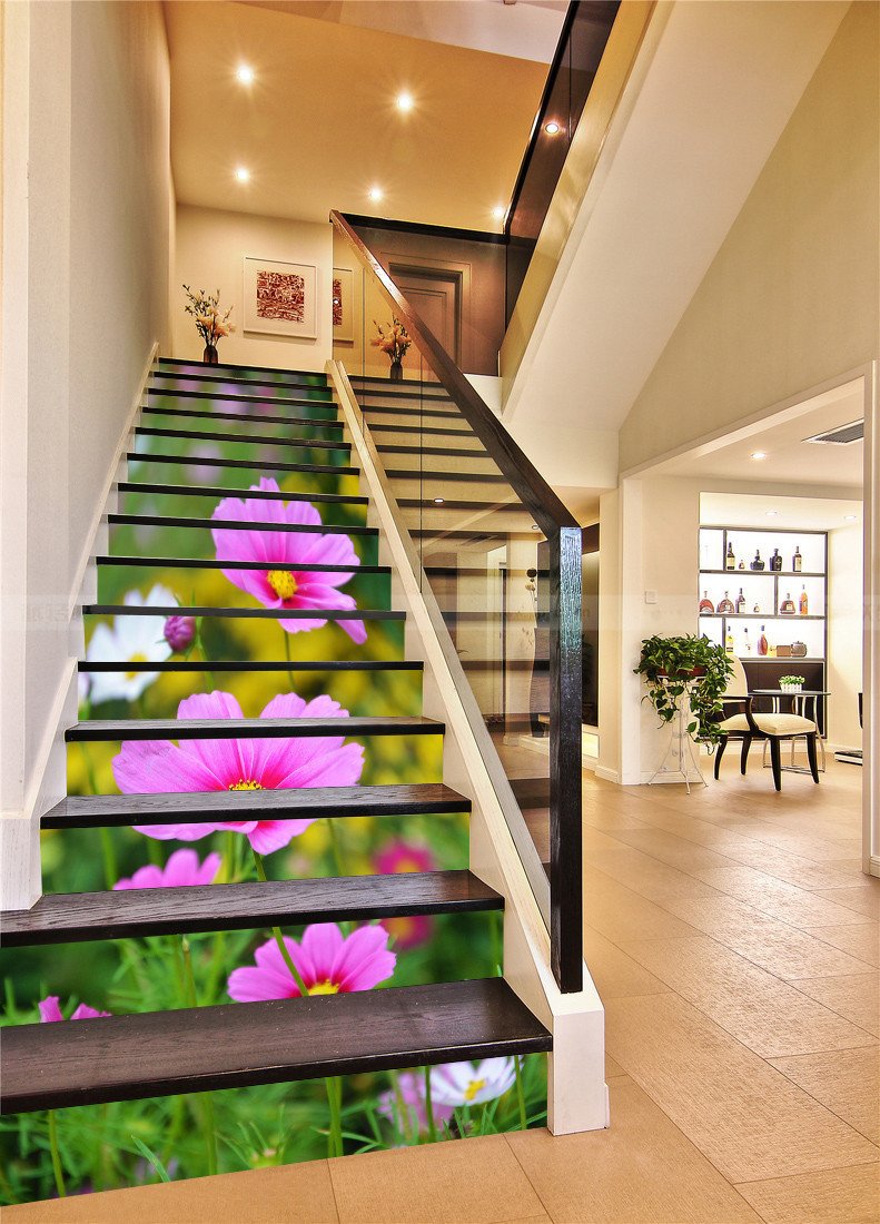 3D Bright Flowers 606 Stair Risers Wallpaper AJ Wallpaper 