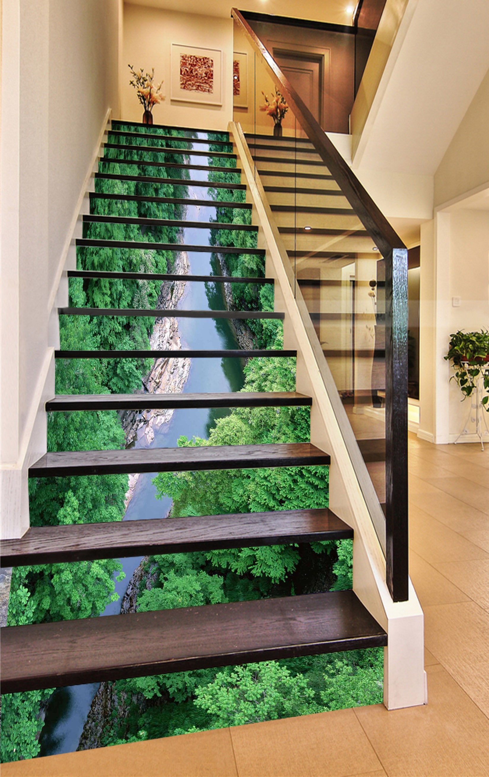 3D Green Forest Lake 790 Stair Risers Wallpaper AJ Wallpaper 
