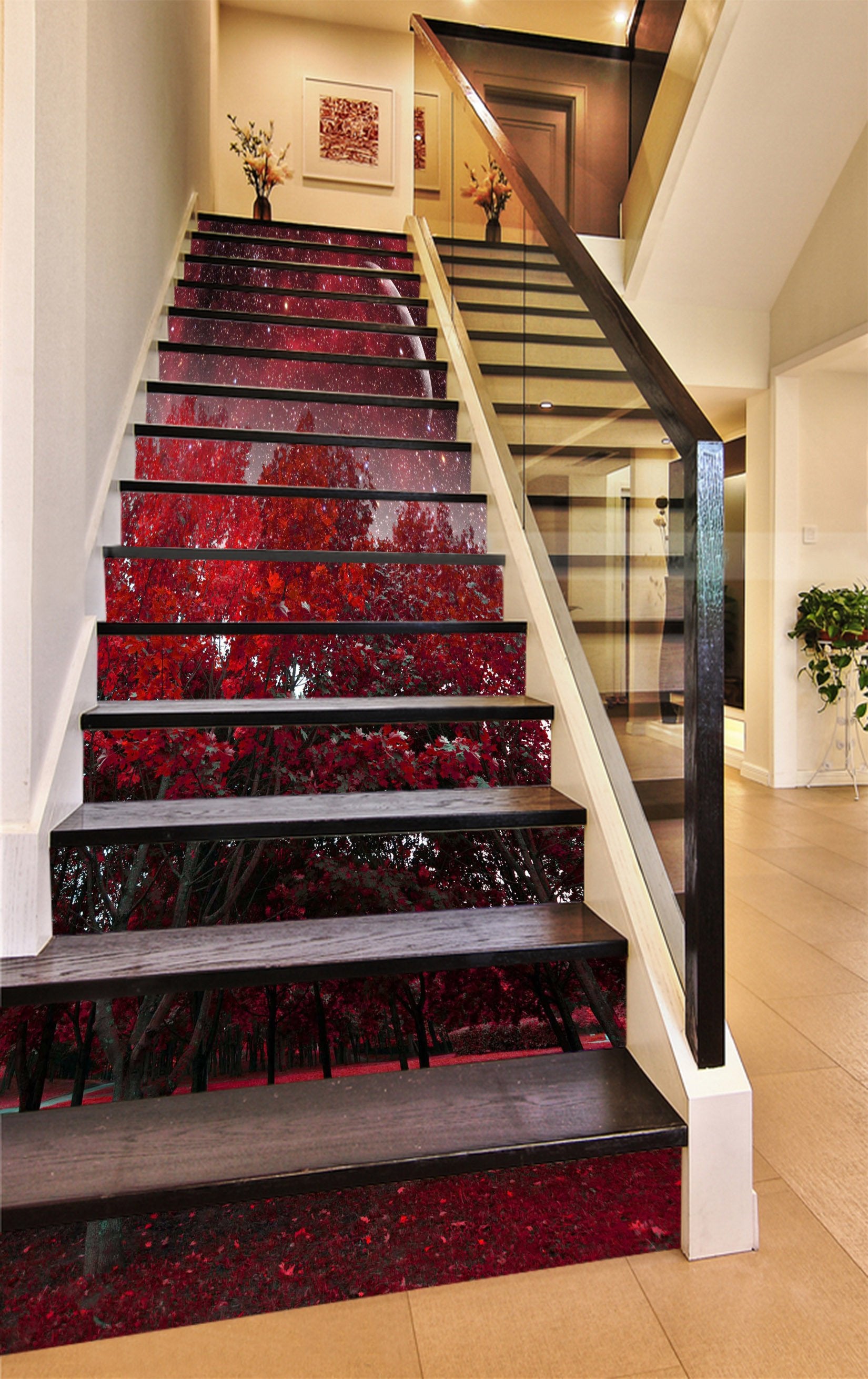 3D Red Forest Stars Sky 1038 Stair Risers Wallpaper AJ Wallpaper 