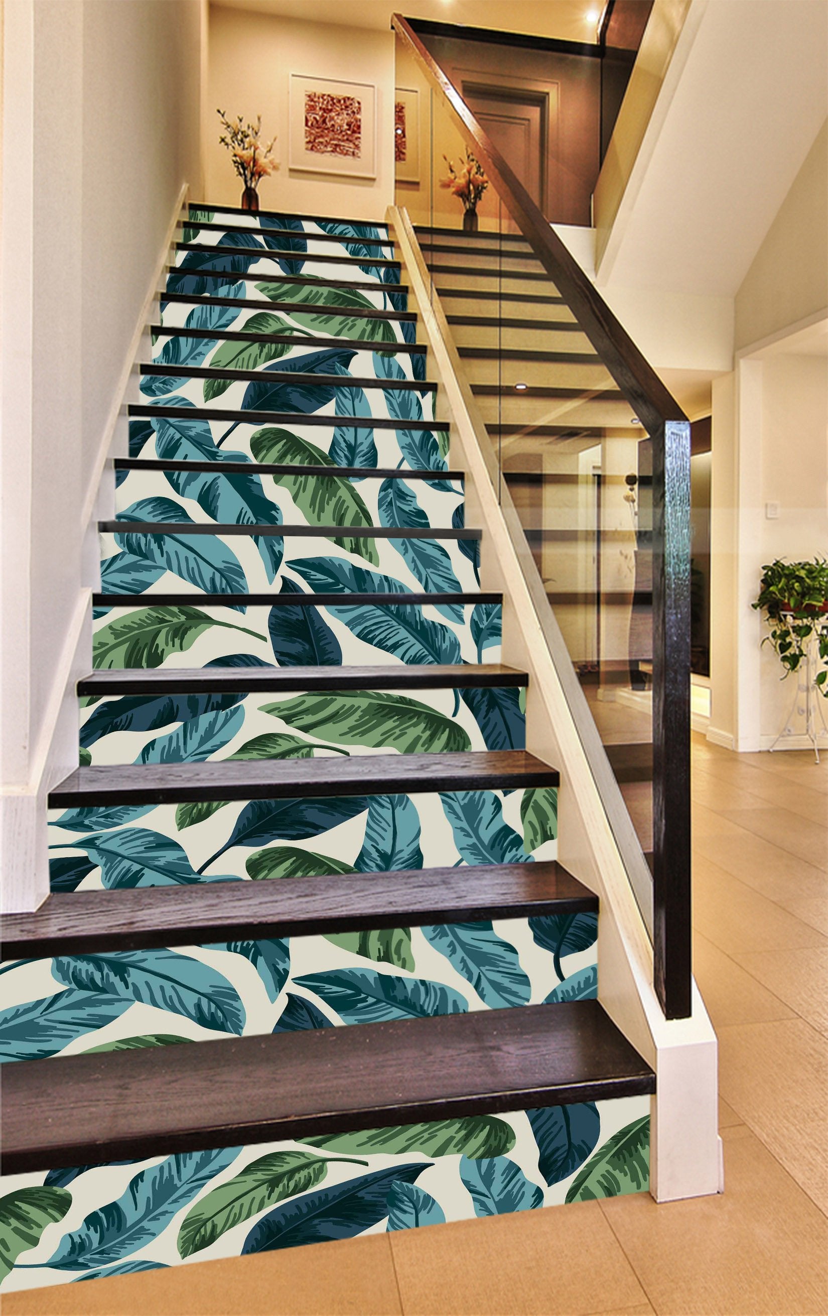 3D Leaves Pattern 1158 Stair Risers Wallpaper AJ Wallpaper 